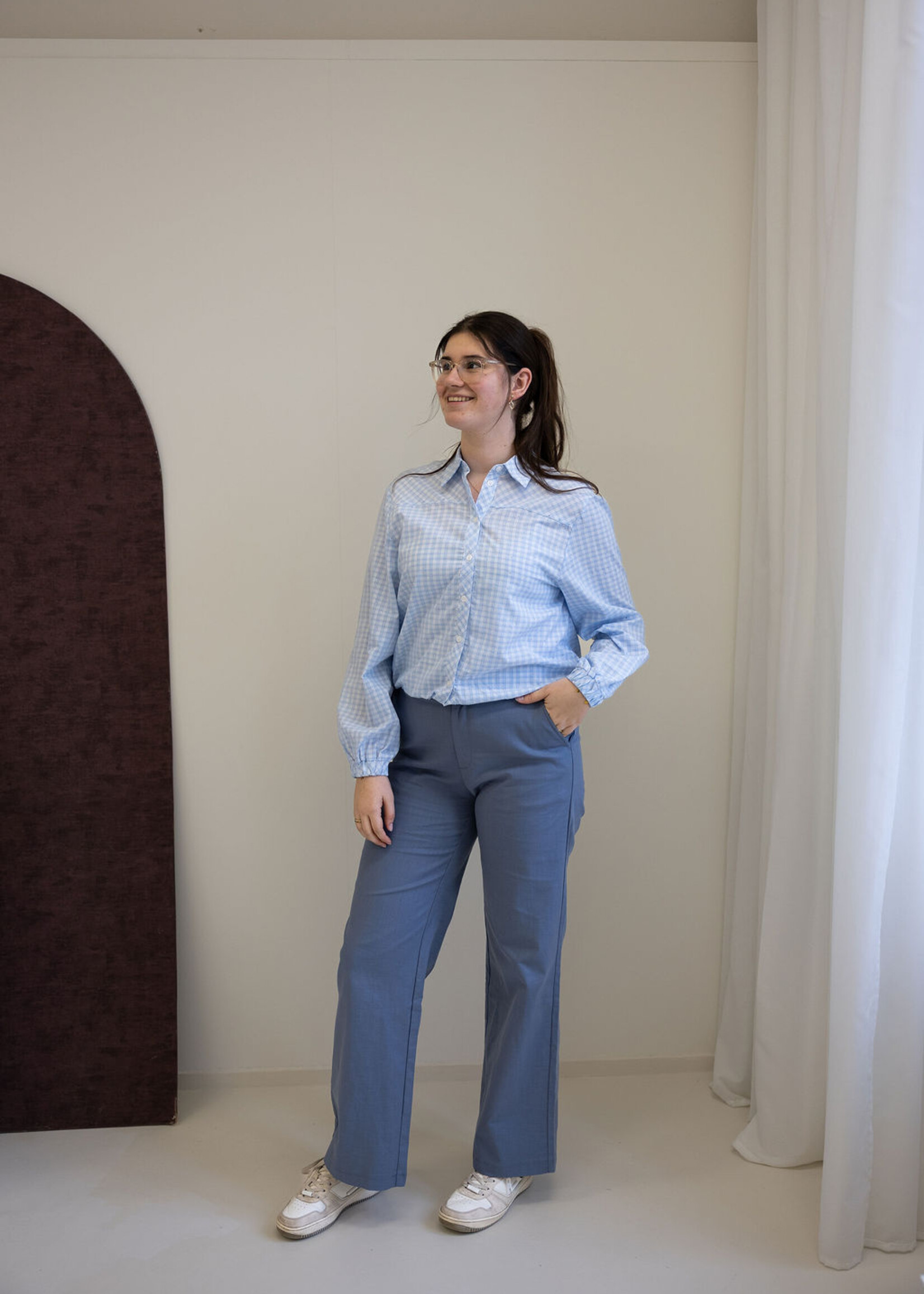 C&S The Label Lenette Blouse Blue Mist/Offwhite