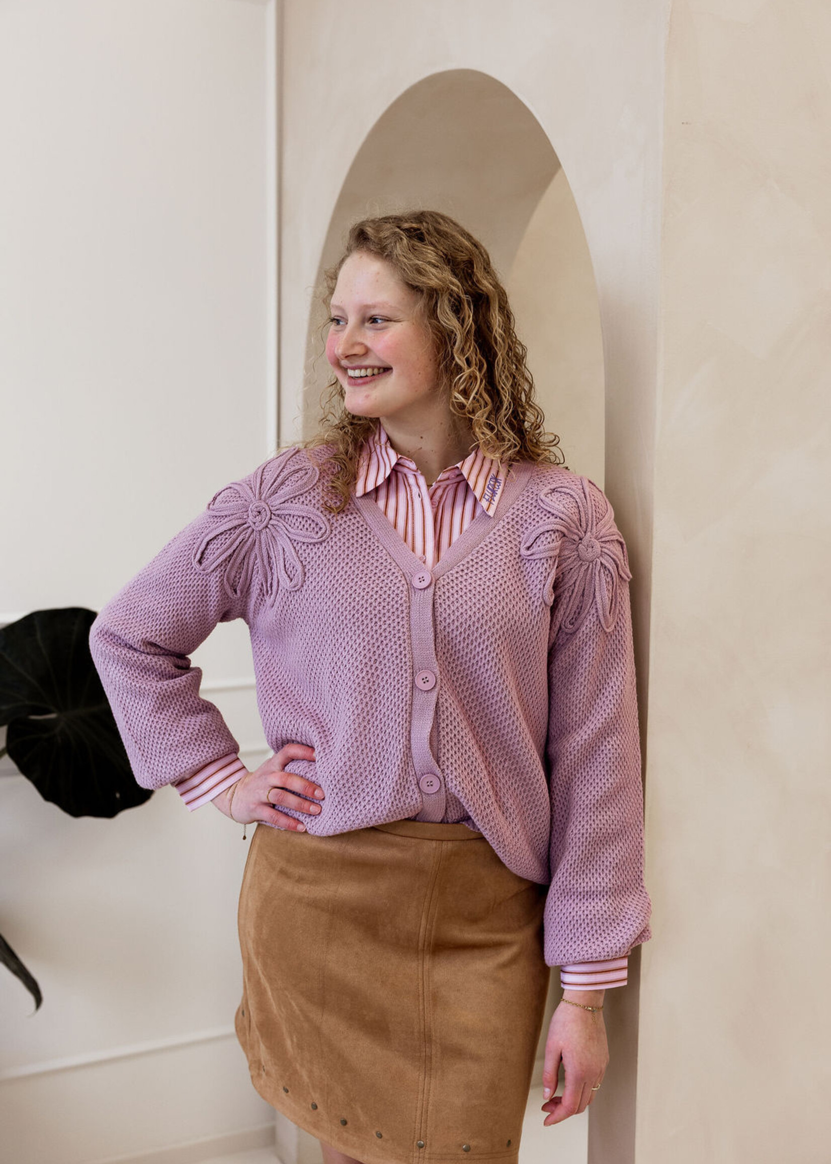 C&S The Label Kira Knit Cardigan Dusty Mauve