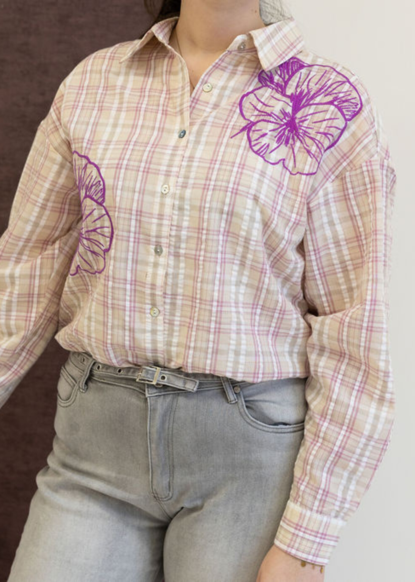 C&S The Label Landa Blouse Sand/Dusty Mauve