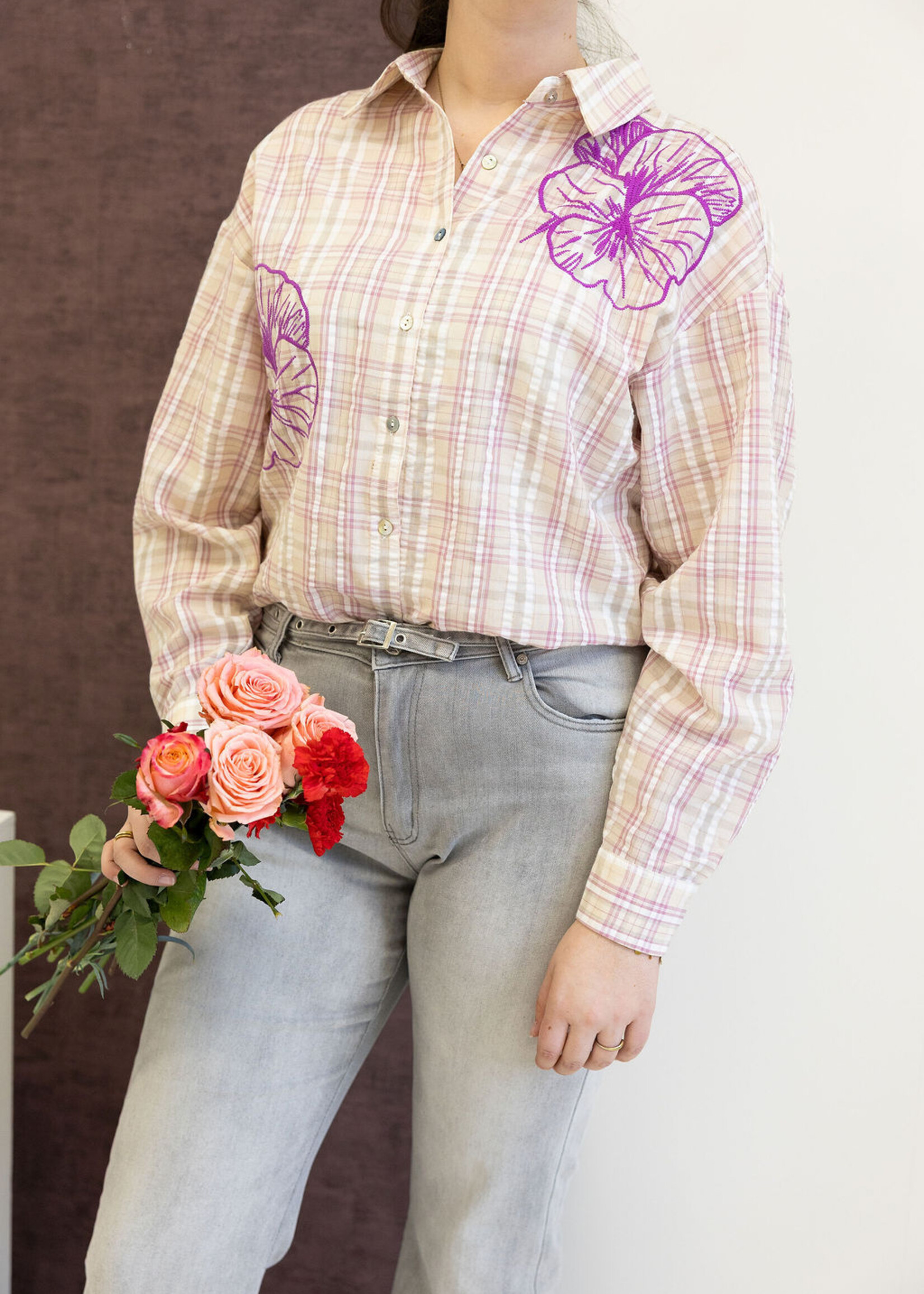 C&S The Label Landa Blouse Sand/Dusty Mauve