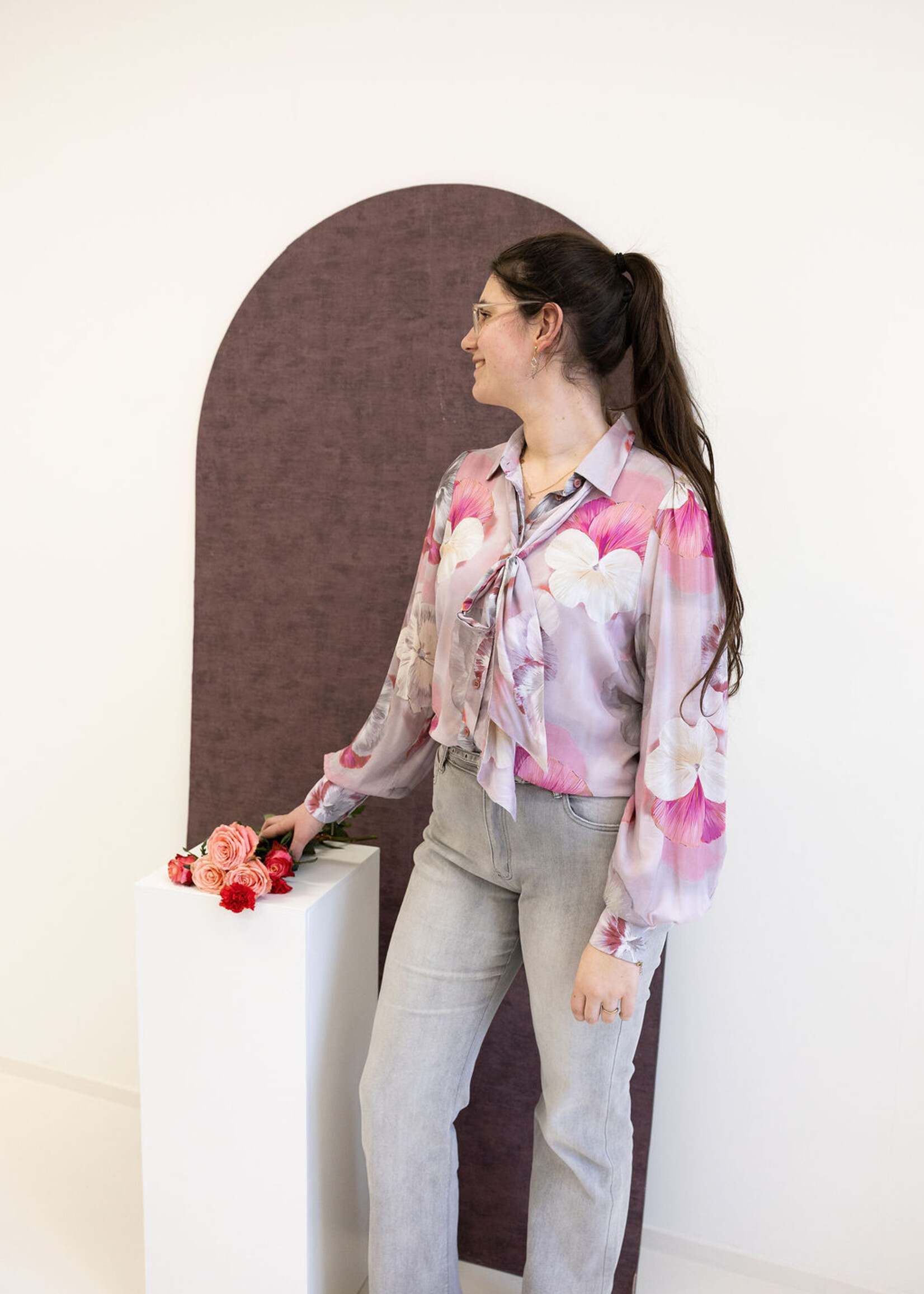 C&S The Label Lace Blouse Slate Rose/Mix