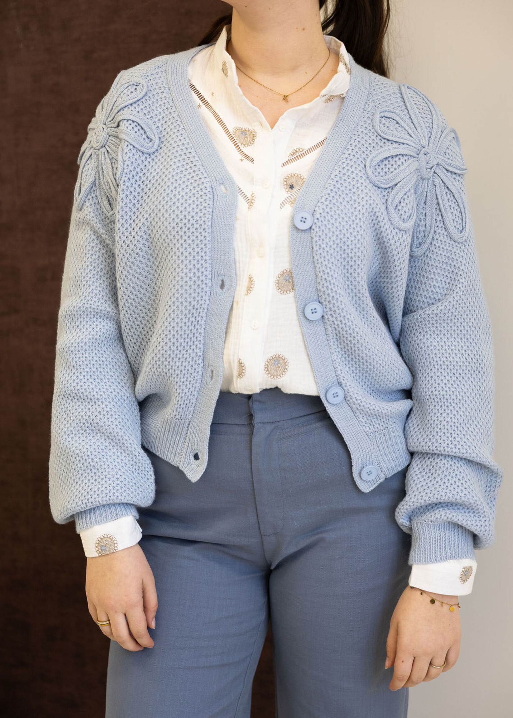 C&S The Label Kira Knit Cardigan Blue Mist