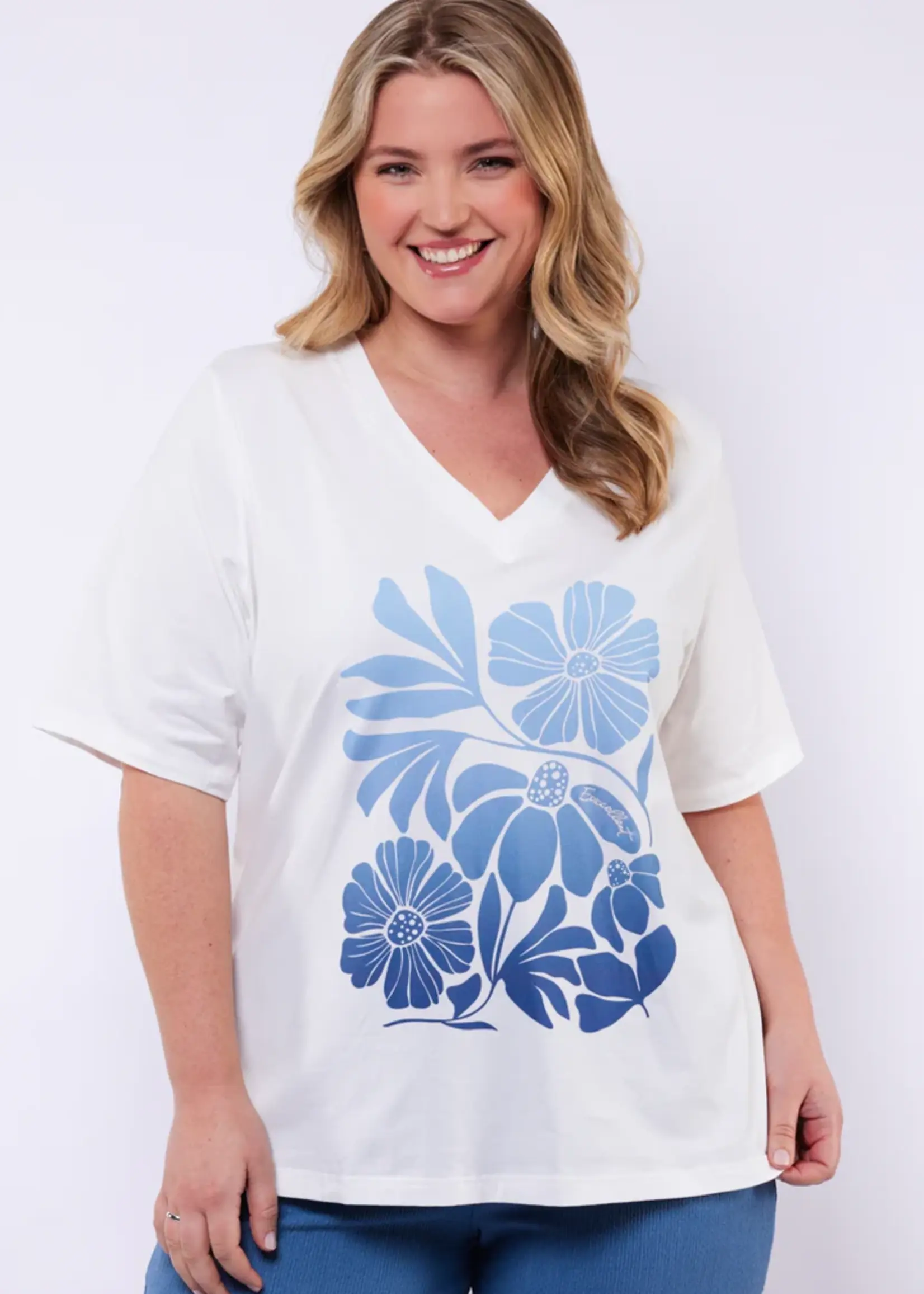 Exxcellent Lumi T-shirt Offwhite / Dusty Blue Maat 52