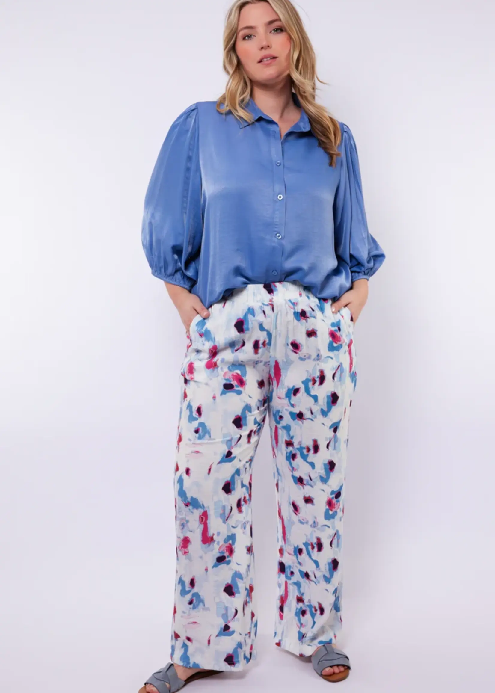 Exxcellent Nikkie Pants Offwhite/Dusty Blue