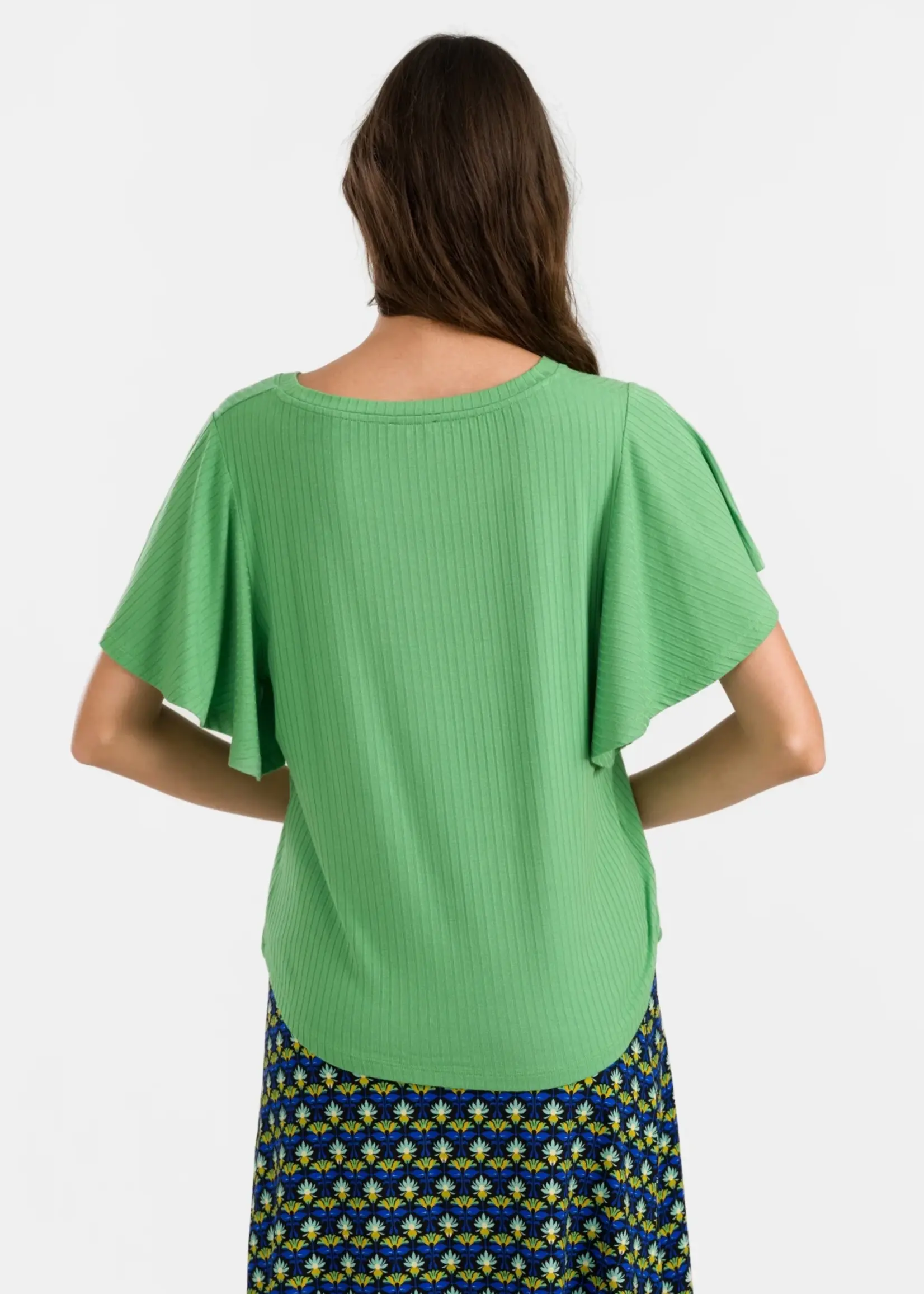 LaLamour Sophie Top Short Butterfly Sleeve Rib Green