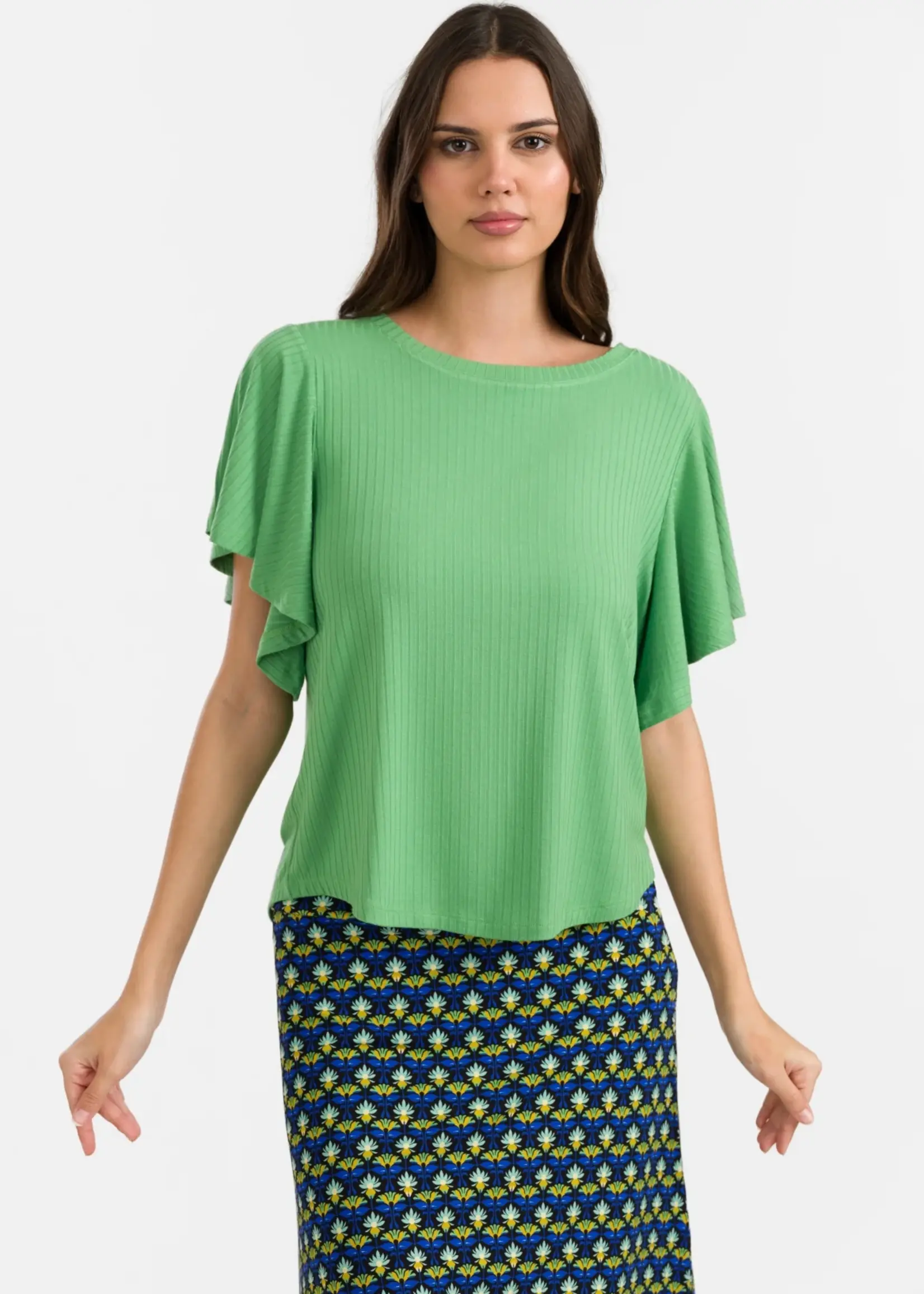 LaLamour Sophie Top Short Butterfly Sleeve Rib Green
