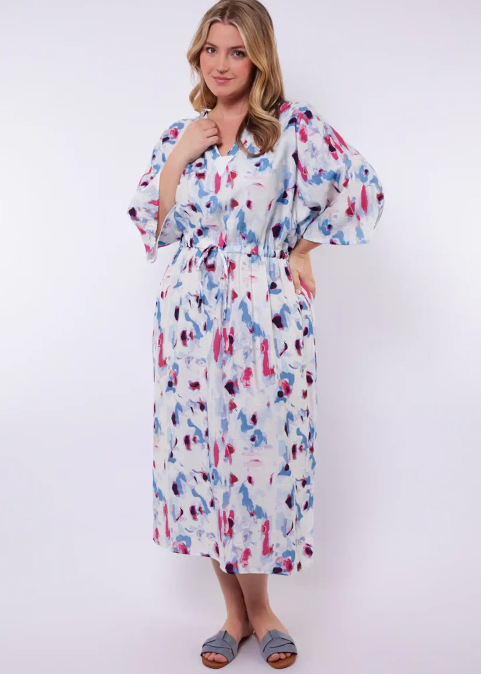 Exxcellent Soraya Dress OffWhite/Dusty Blue