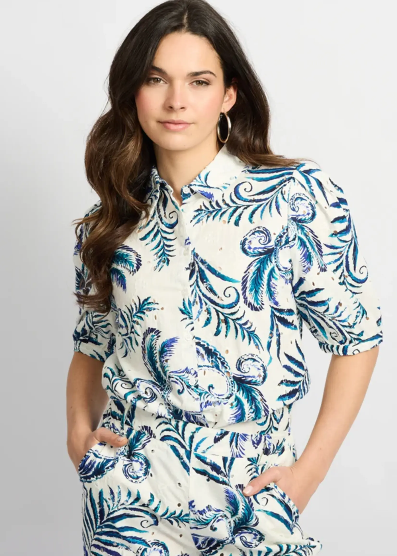 C&S The Label Lucia Blouse Offwhite/Dusty Blue