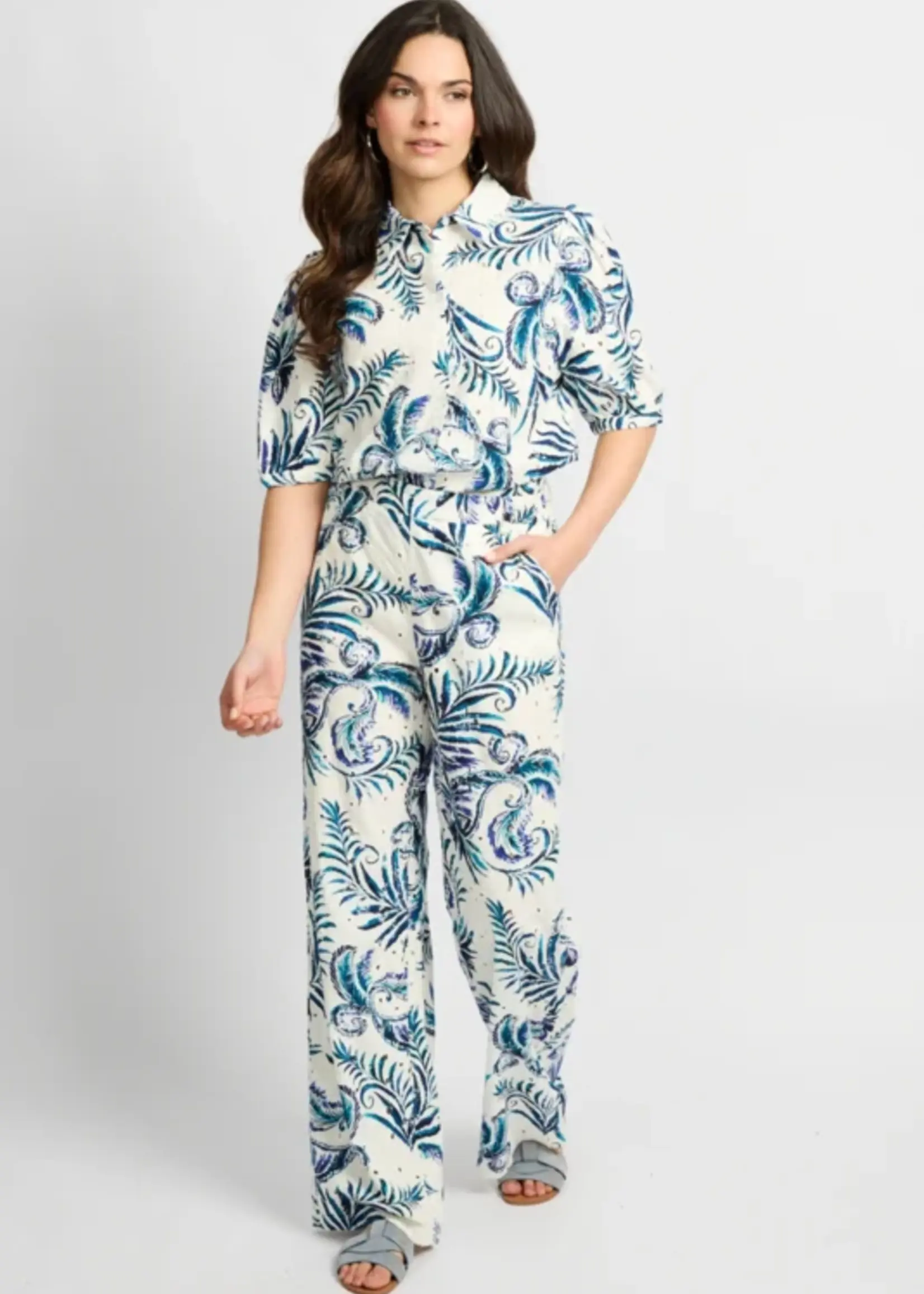 C&S The Label Paige Pants Offwhite/Dusty Blue