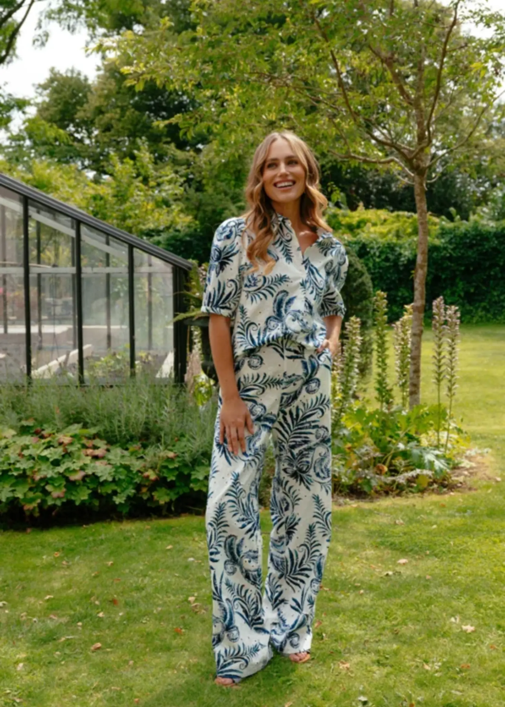 C&S The Label Paige Pants Offwhite/Dusty Blue