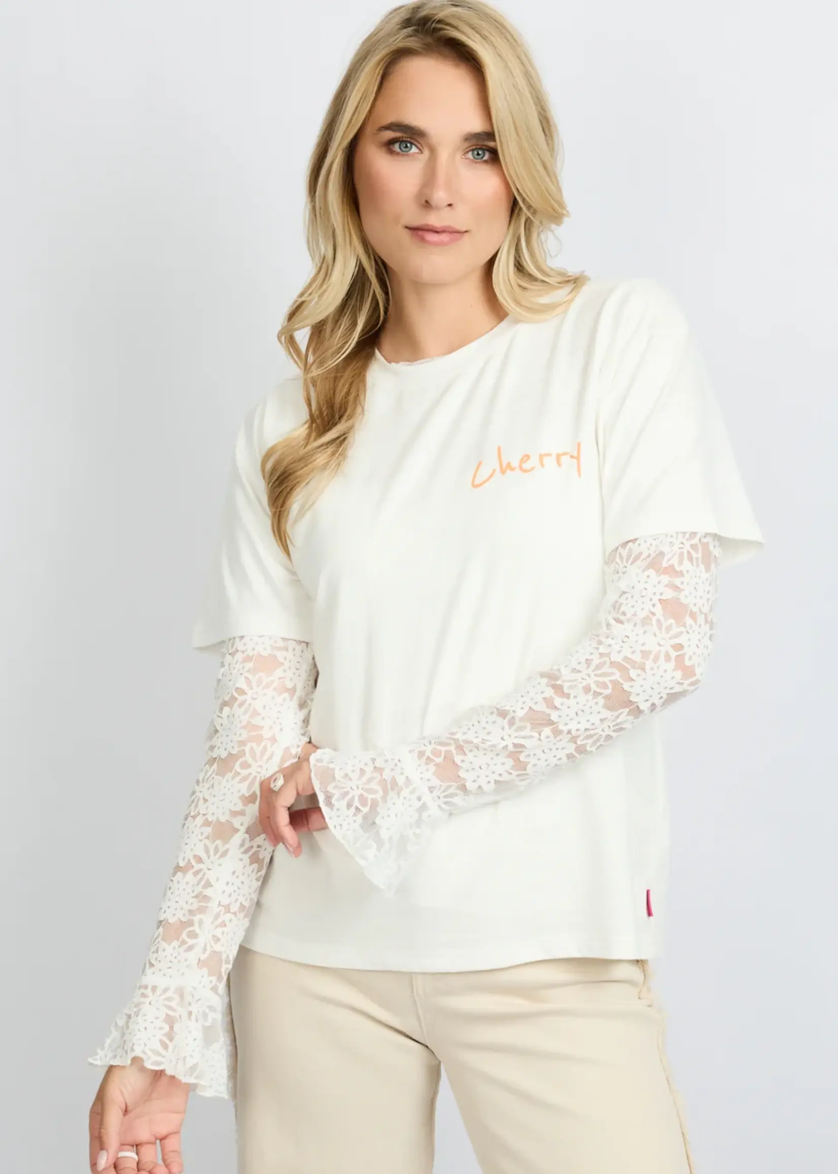 FLURESK Danay T-shirt Offwhite/Saffron Orange