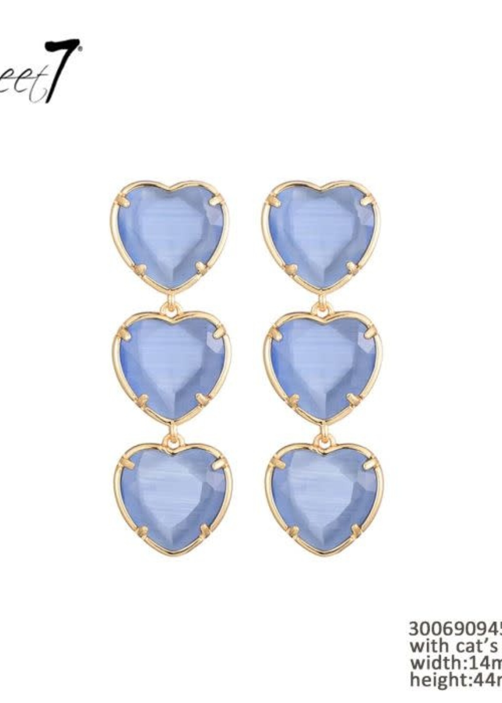Sweet7 Oorbellen Three Hearts blauw-gold 300690945