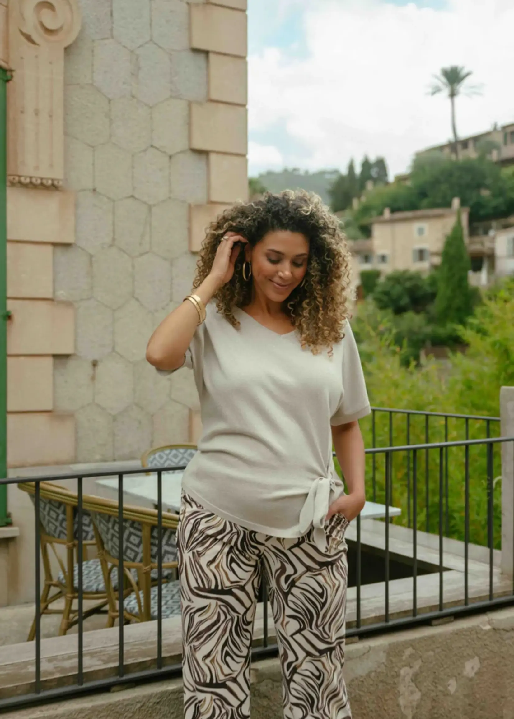 Exxcellent Alora Pants Sand/Dark Brown