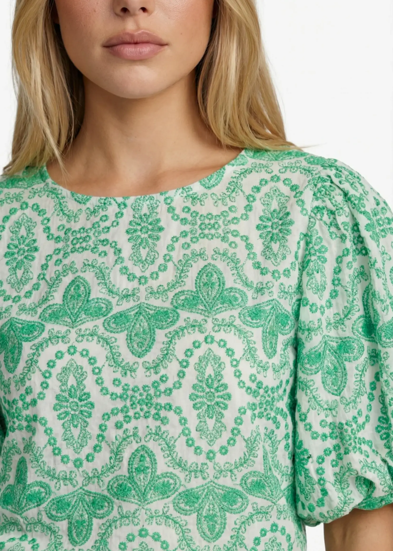 FLURESK Abbi Top Offwhite/Vivid Green