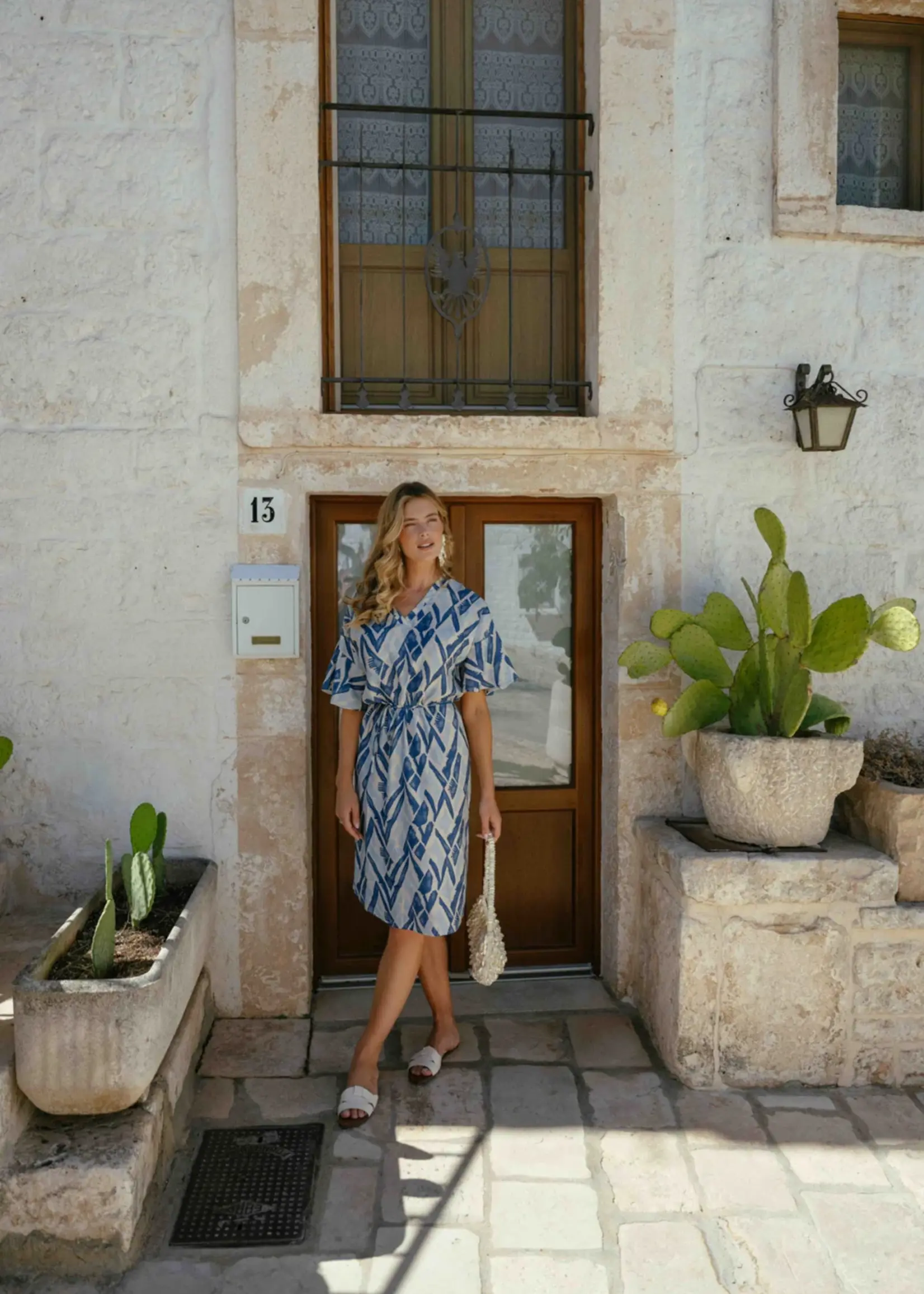 C&S The Label Dalma Dress Sand/Cornflower Blue