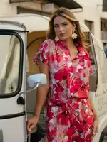 C&S The Label Lale Blouse Sunkissed Coral/Berry Fuchsia