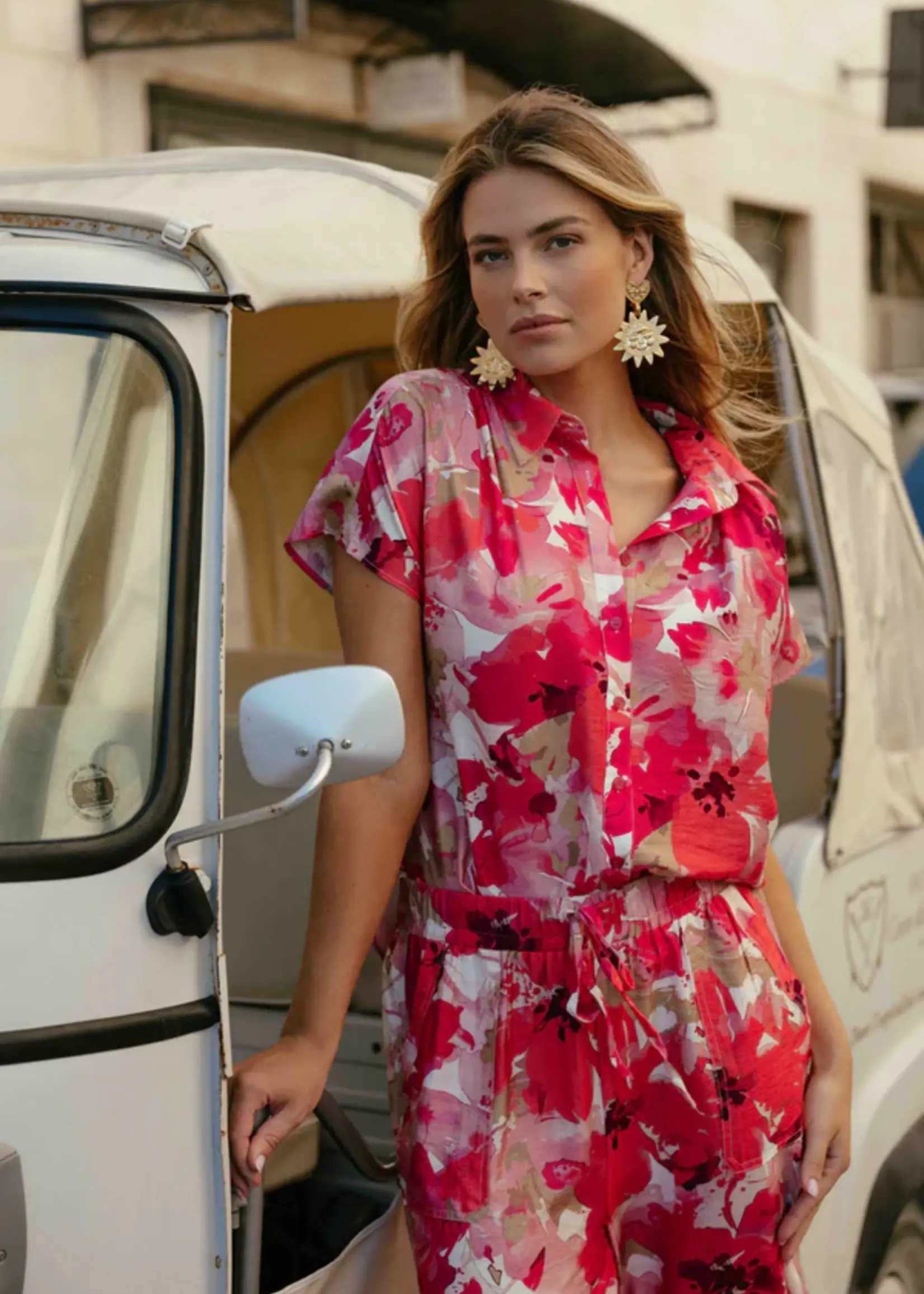 C&S The Label Lale Blouse Sunkissed Coral/Berry Fuchsia
