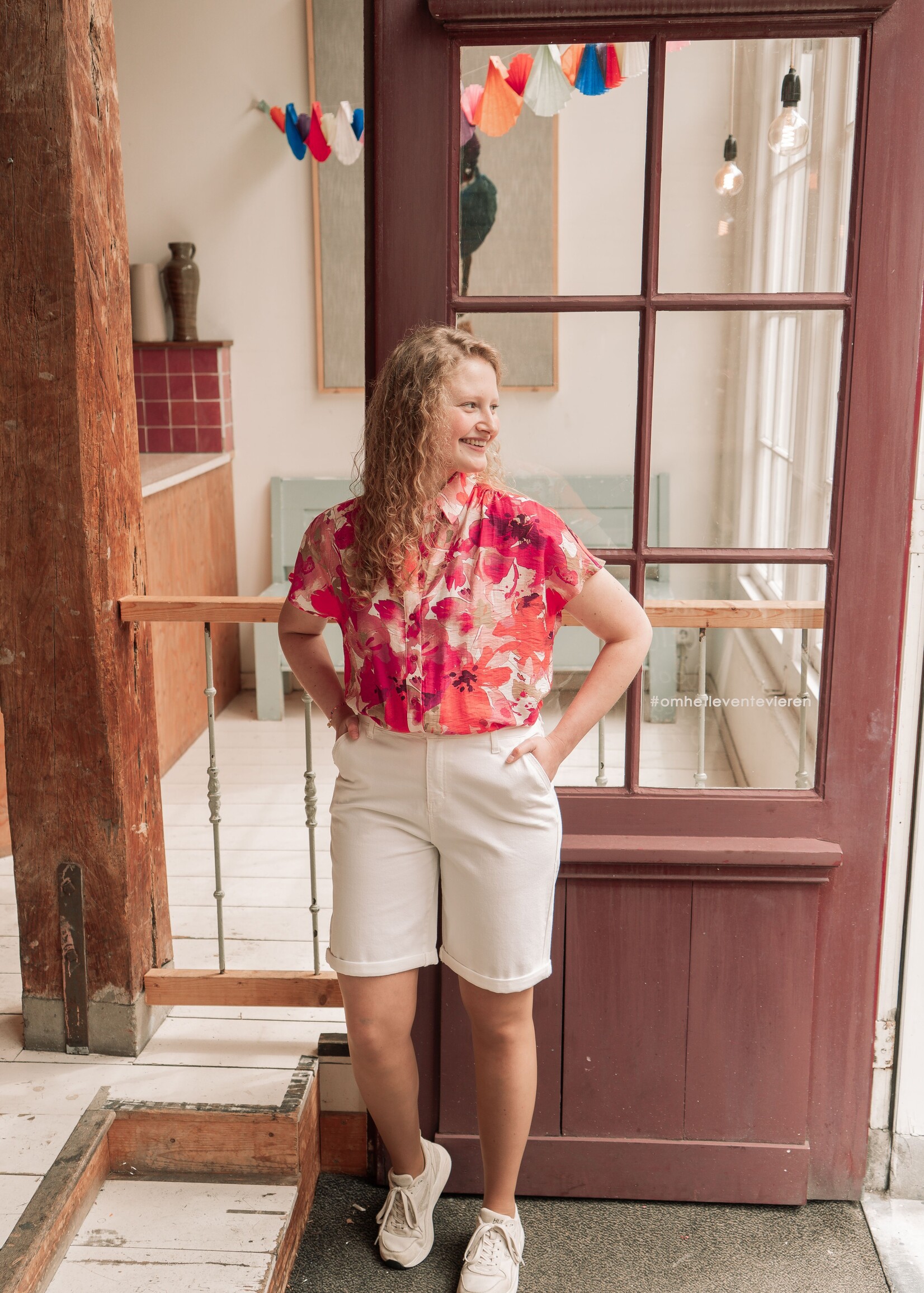 C&S The Label Lale Blouse Sunkissed Coral/Berry Fuchsia