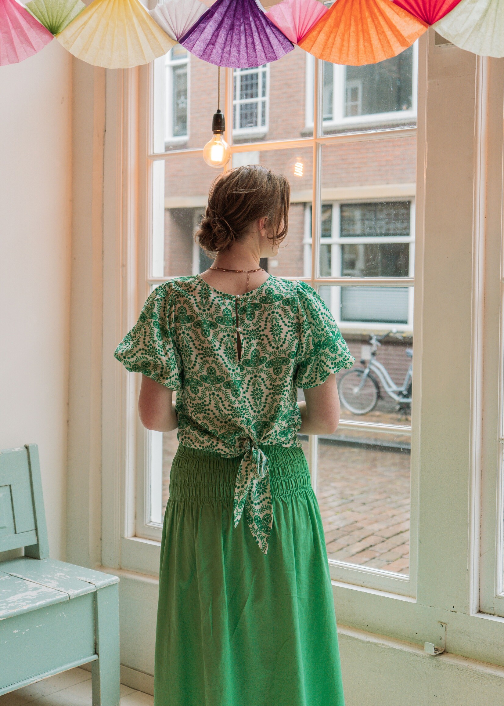 FLURESK Abbi Top Offwhite/Vivid Green