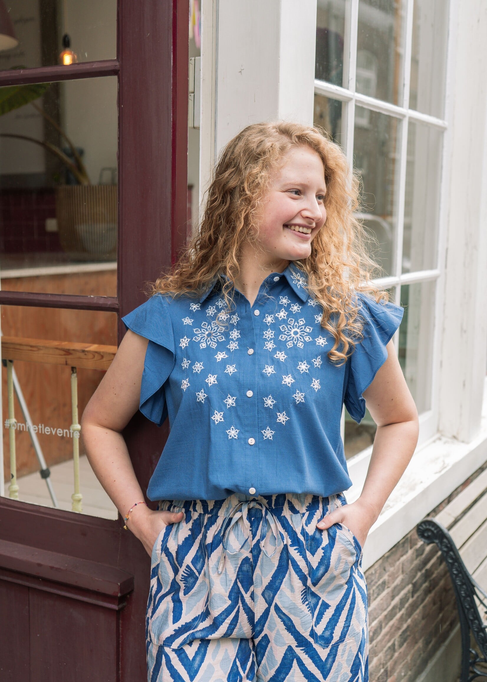 C&S The Label Lurina Blouse Cornflower Blue