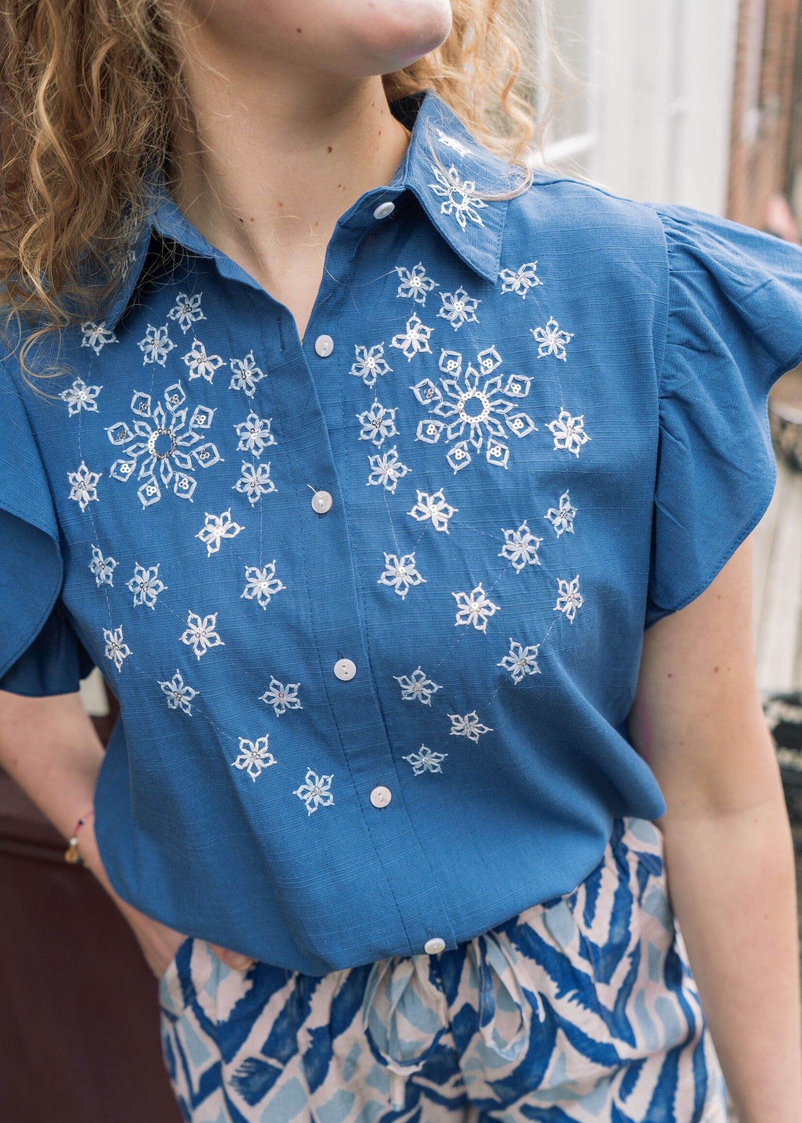 C&S The Label Lurina Blouse Cornflower Blue