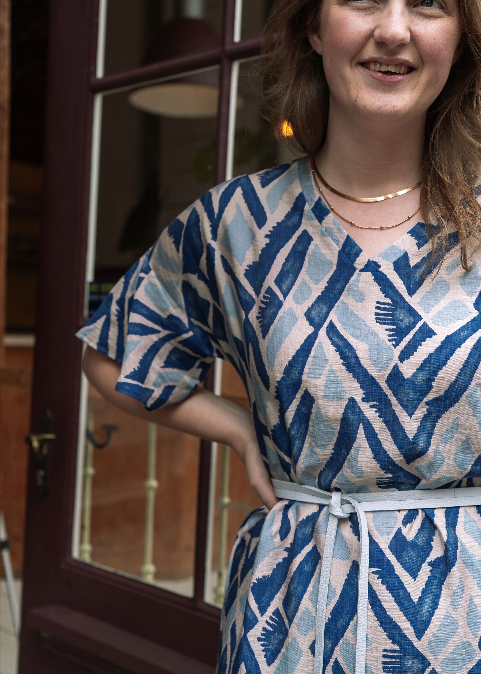 C&S The Label Dalma Dress Sand/Cornflower Blue