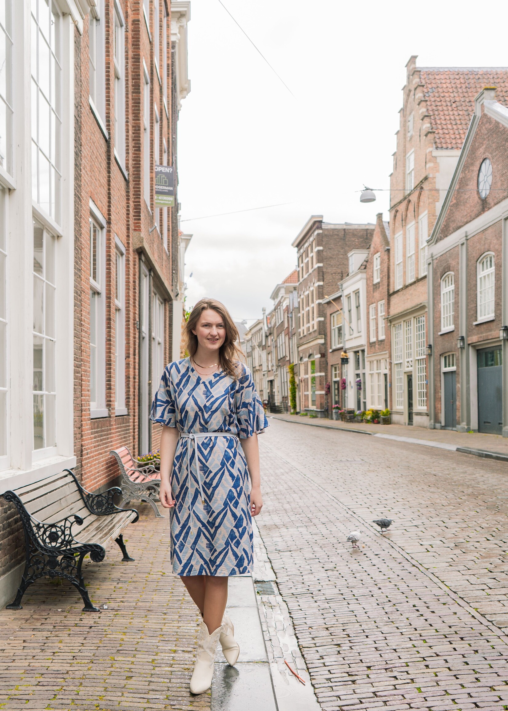 C&S The Label Dalma Dress Sand/Cornflower Blue