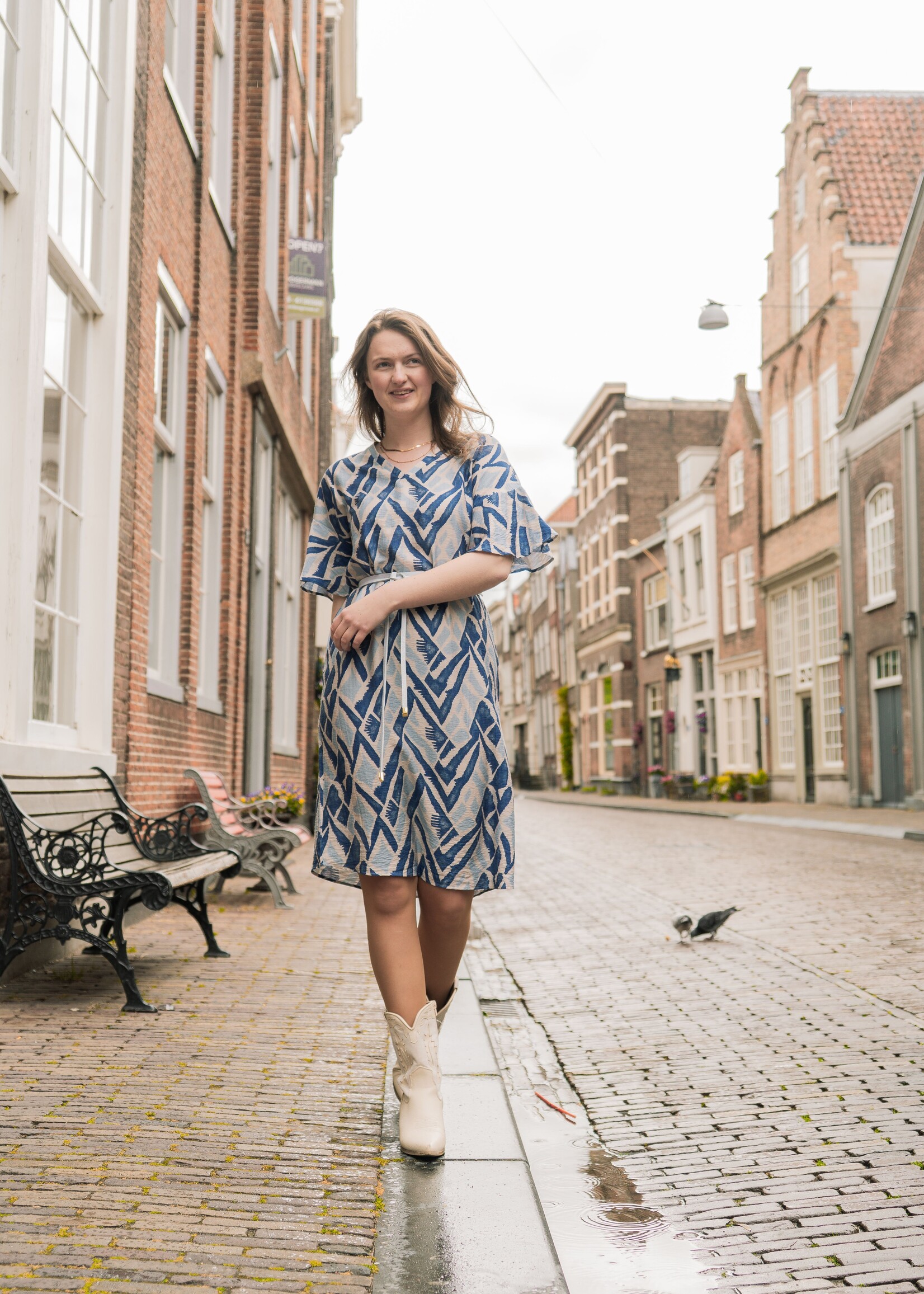 C&S The Label Dalma Dress Sand/Cornflower Blue