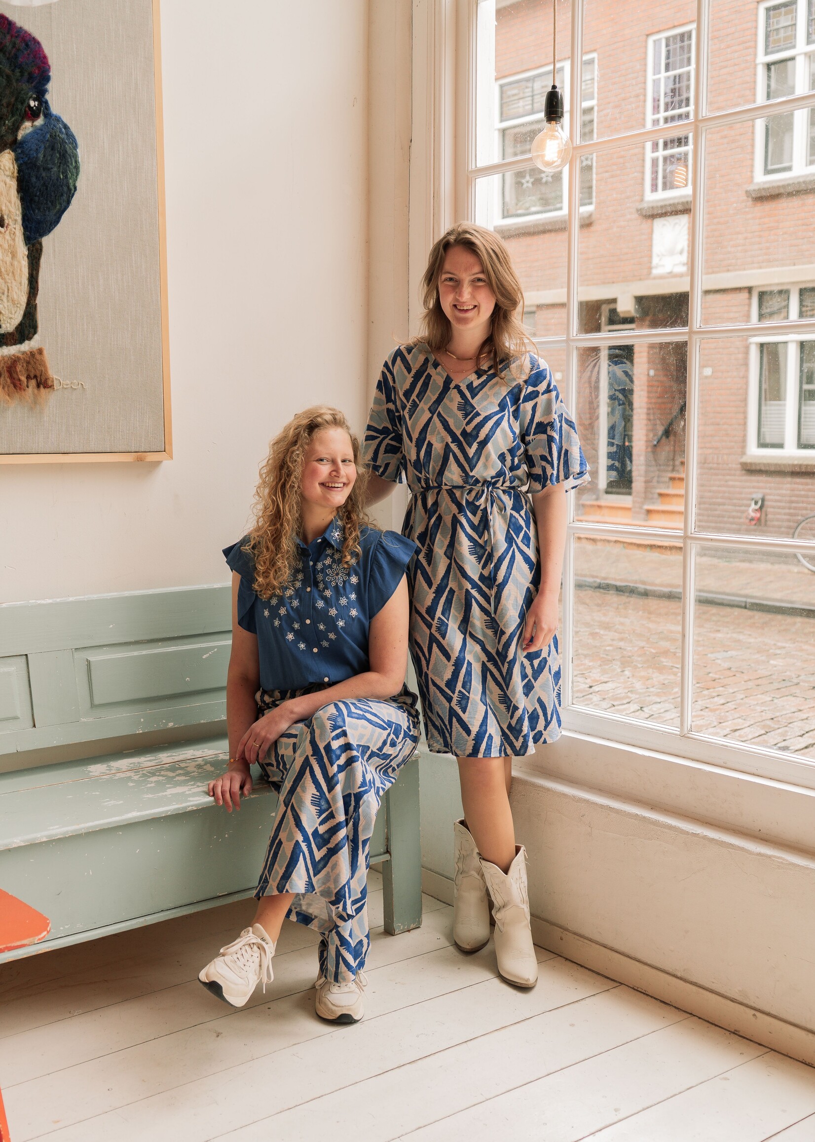 C&S The Label Dalma Dress Sand/Cornflower Blue