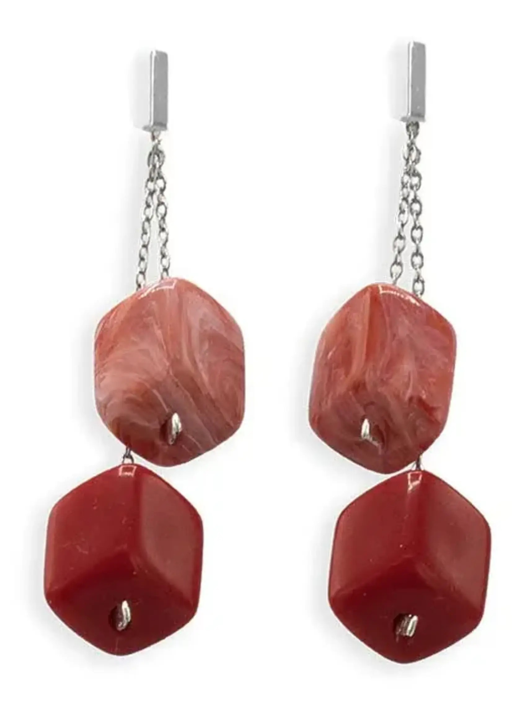 Cubes Oorbellen met 2 mini Cubes in rood en koraal