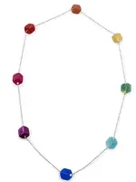 Cubes Lange zilverkleurige ketting met 8 mini cubes in multi color