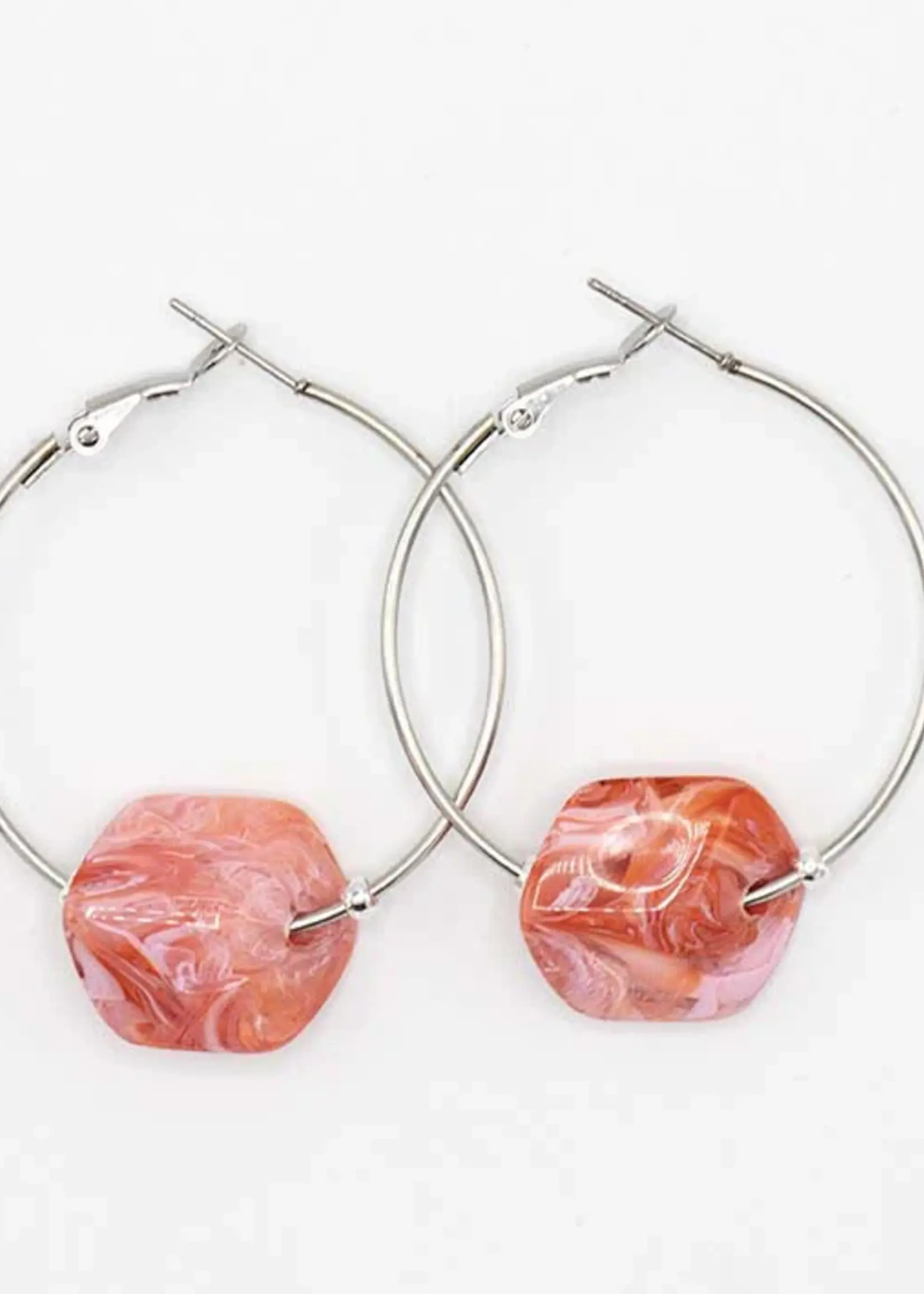 Cubes Hoop oorbellen met verwisselbare Cubes Koraal - Zilver