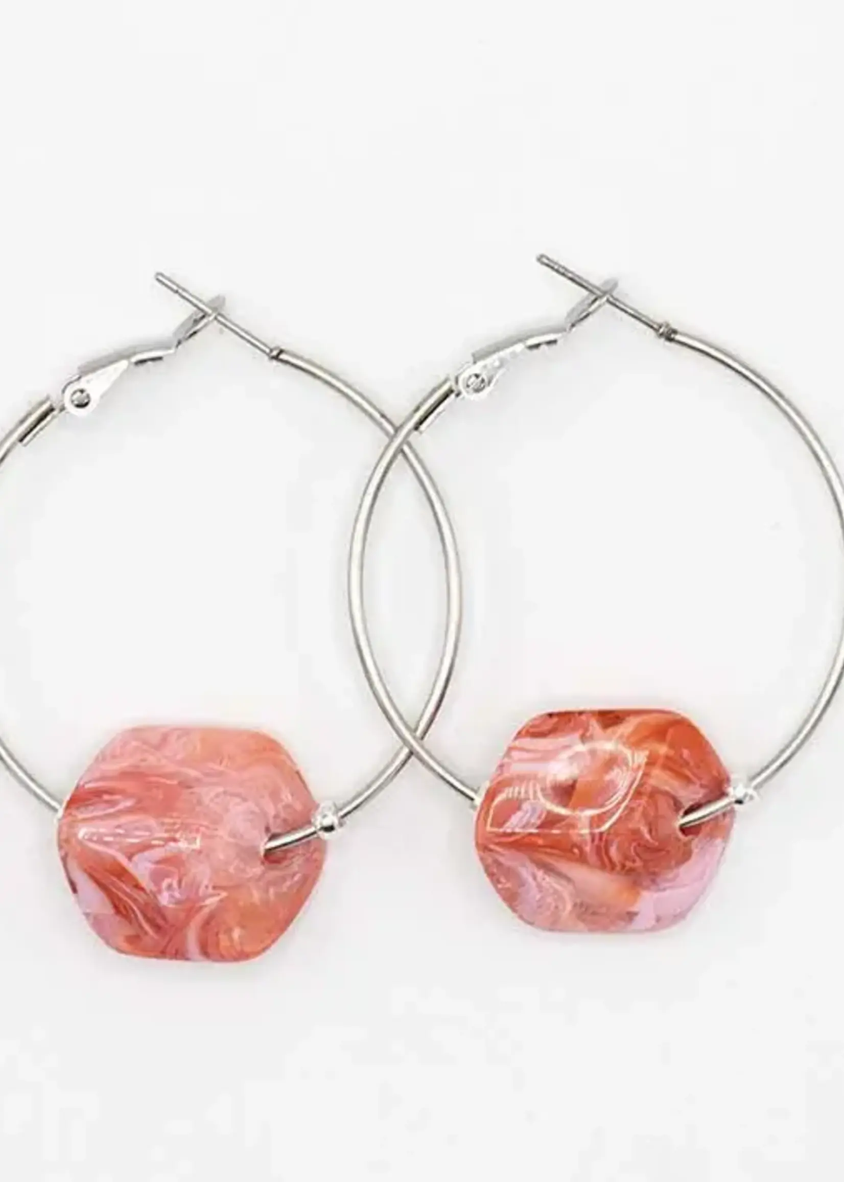 Cubes Hoop oorbellen met verwisselbare Cubes Koraal - Zilver