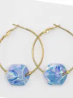 Cubes Hoop oorbellen met verwisselbare Marble blue - Goud