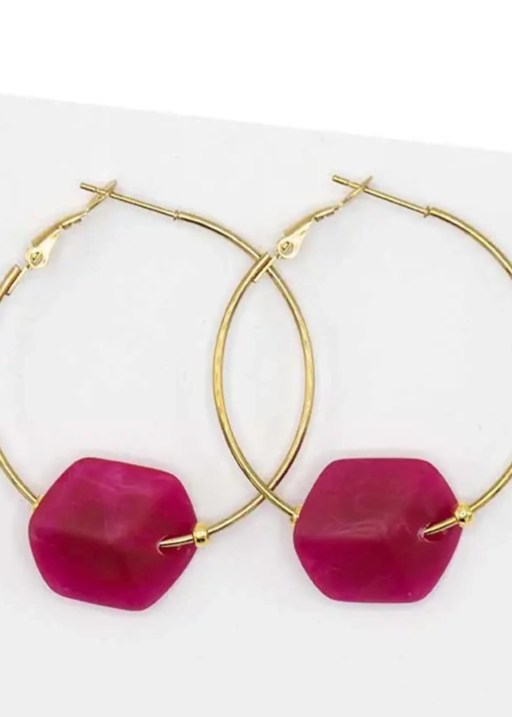 Cubes Hoop oorbellen met verwisselbare Cubes Cerise - Goud