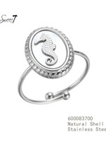 Sweet7 Ring Stainless Steel Zeepaardje met Schelp 600083700