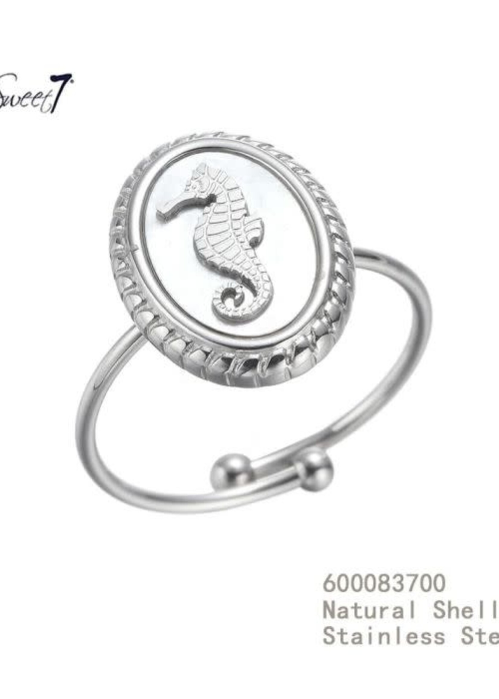 Sweet7 Ring Stainless Steel Zeepaardje met Schelp 600083700
