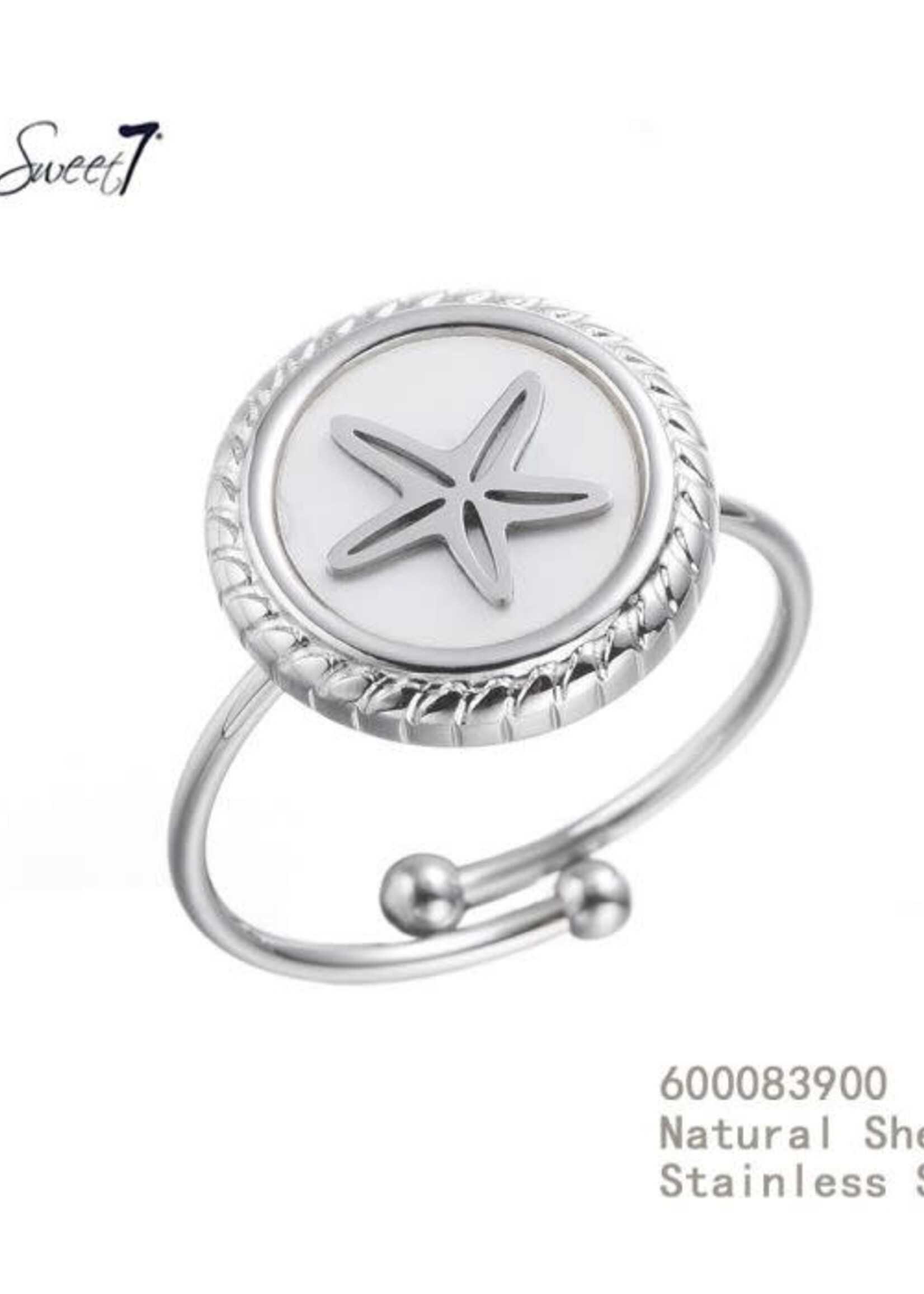 Sweet7 Ring Stainless Steel Zeester met Schelp 600084000