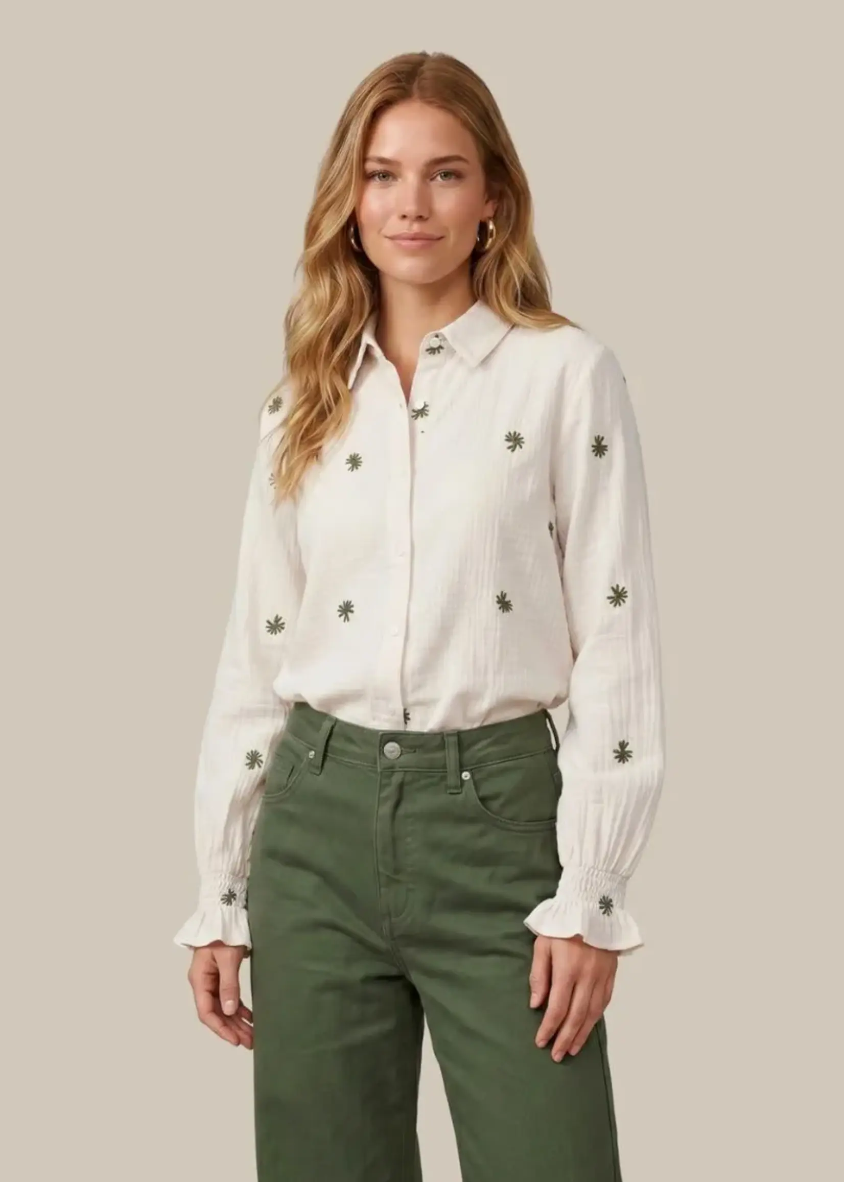C&S The Label Lancy Blouse Offwhite/Dark Olive