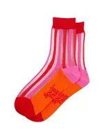 Sock Talk Stripe van transparant en gekamd katoen in rood/oranje.