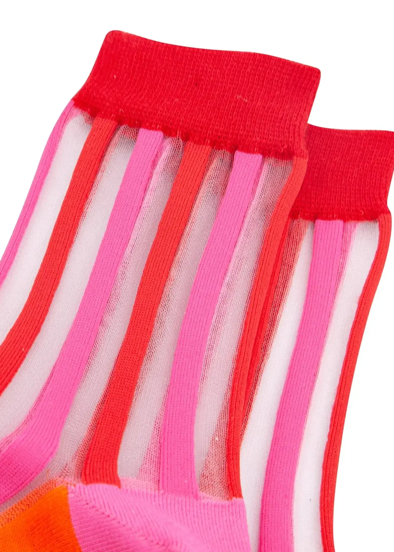 Sock Talk Stripe van transparant en gekamd katoen in rood/oranje.