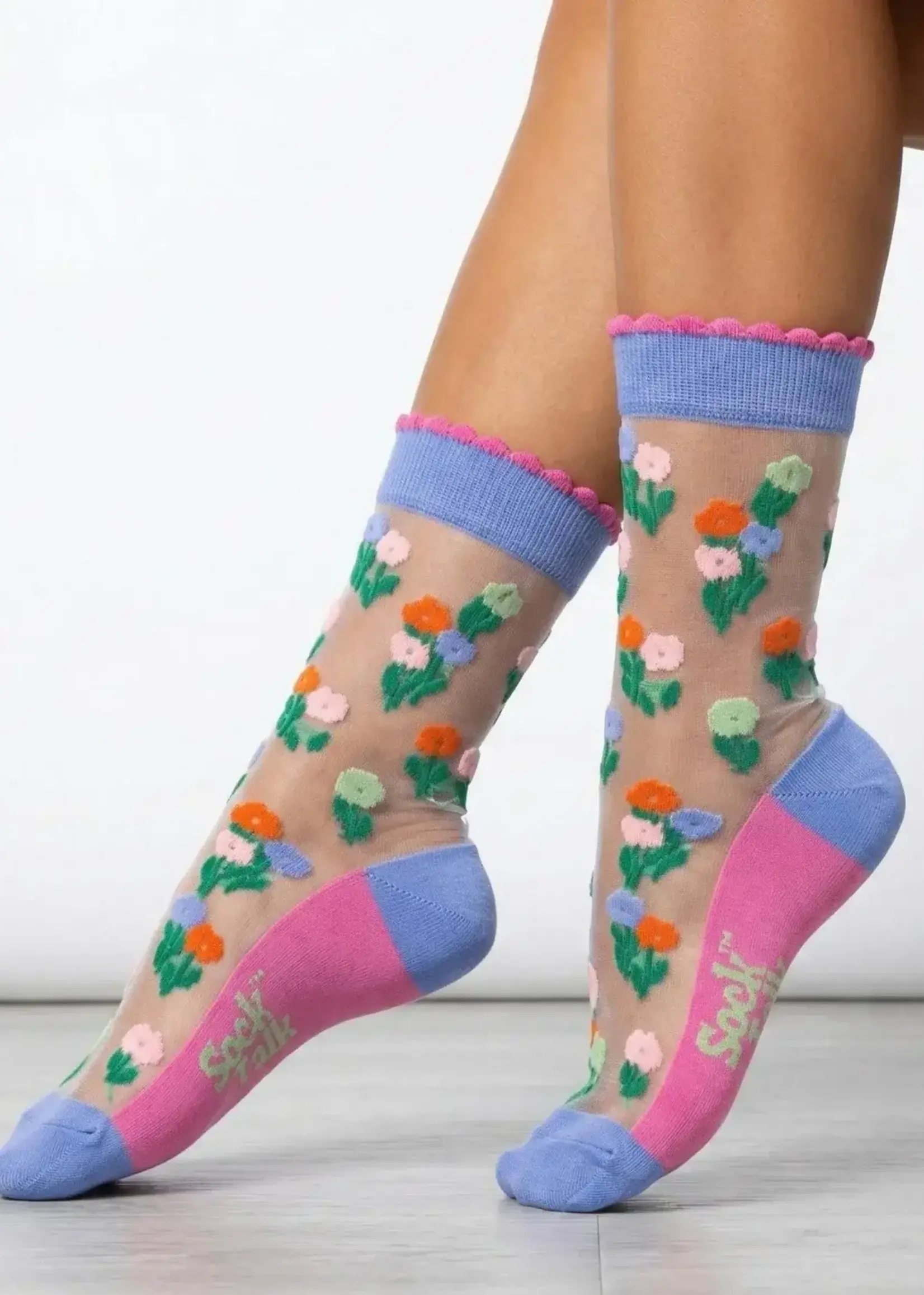 Sock Talk Floral Posy doorschijnende sokken van gekamd katoen in blauw