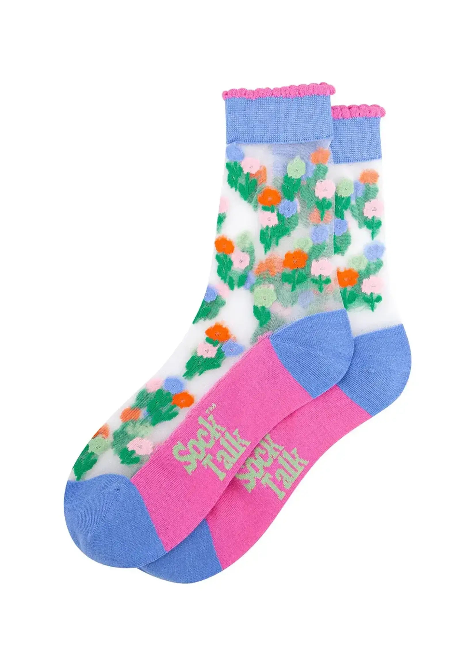 Sock Talk Floral Posy doorschijnende sokken van gekamd katoen in blauw