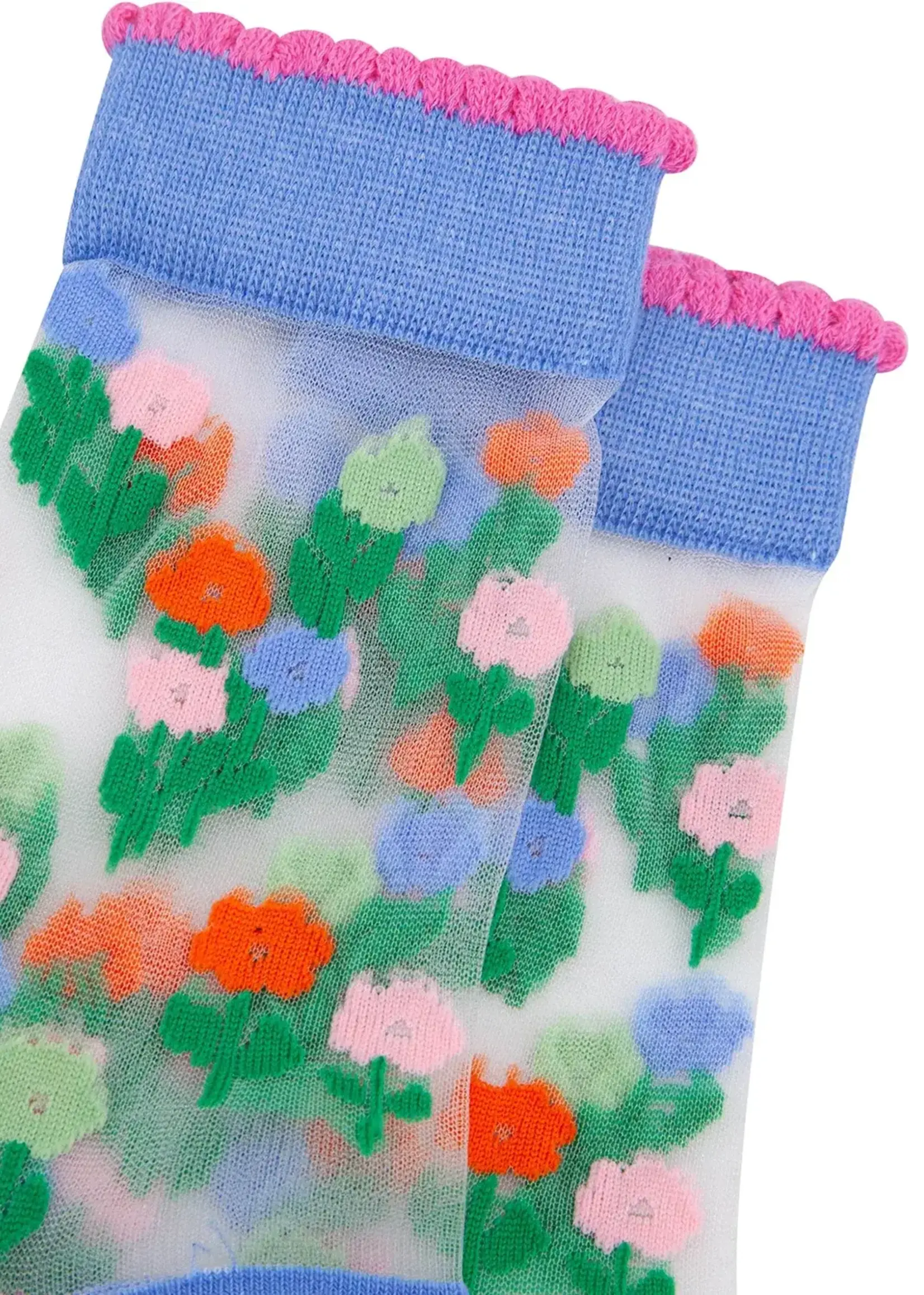 Sock Talk Floral Posy doorschijnende sokken van gekamd katoen in blauw