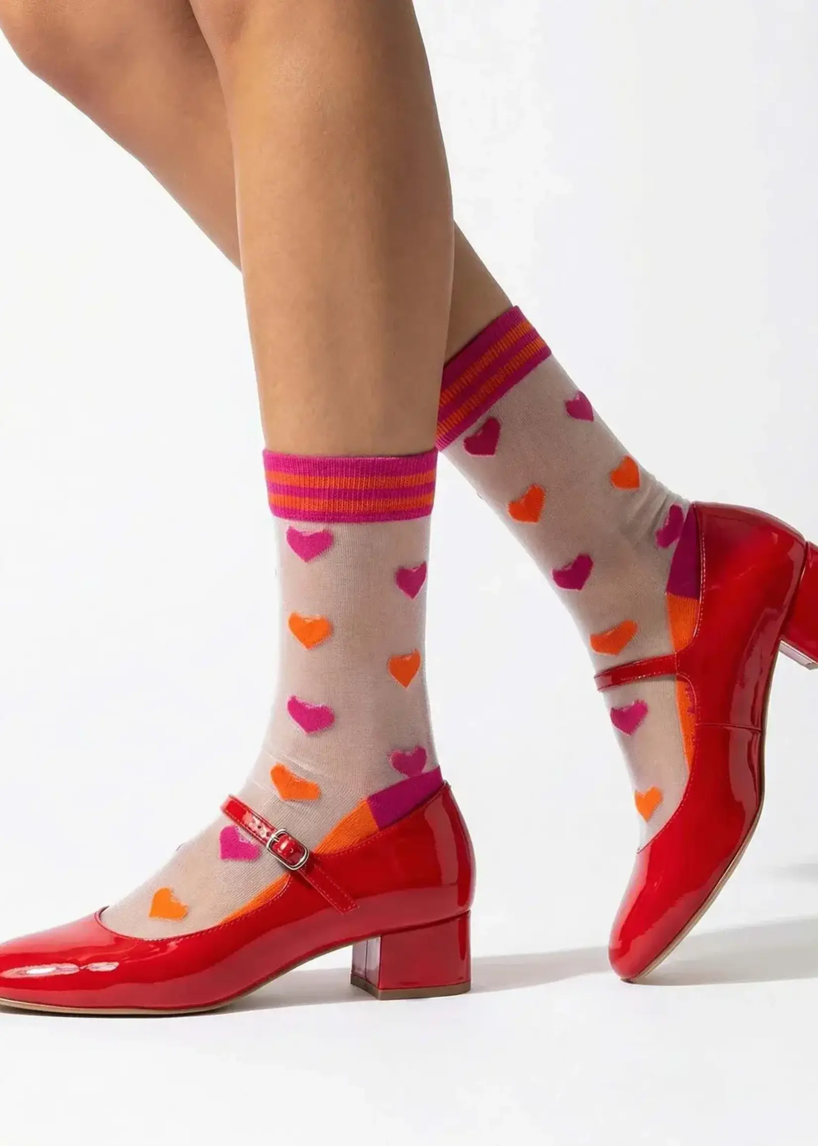 Sock Talk Love Hearts doorschijnende sokken van gekamd katoen in oranje/roze