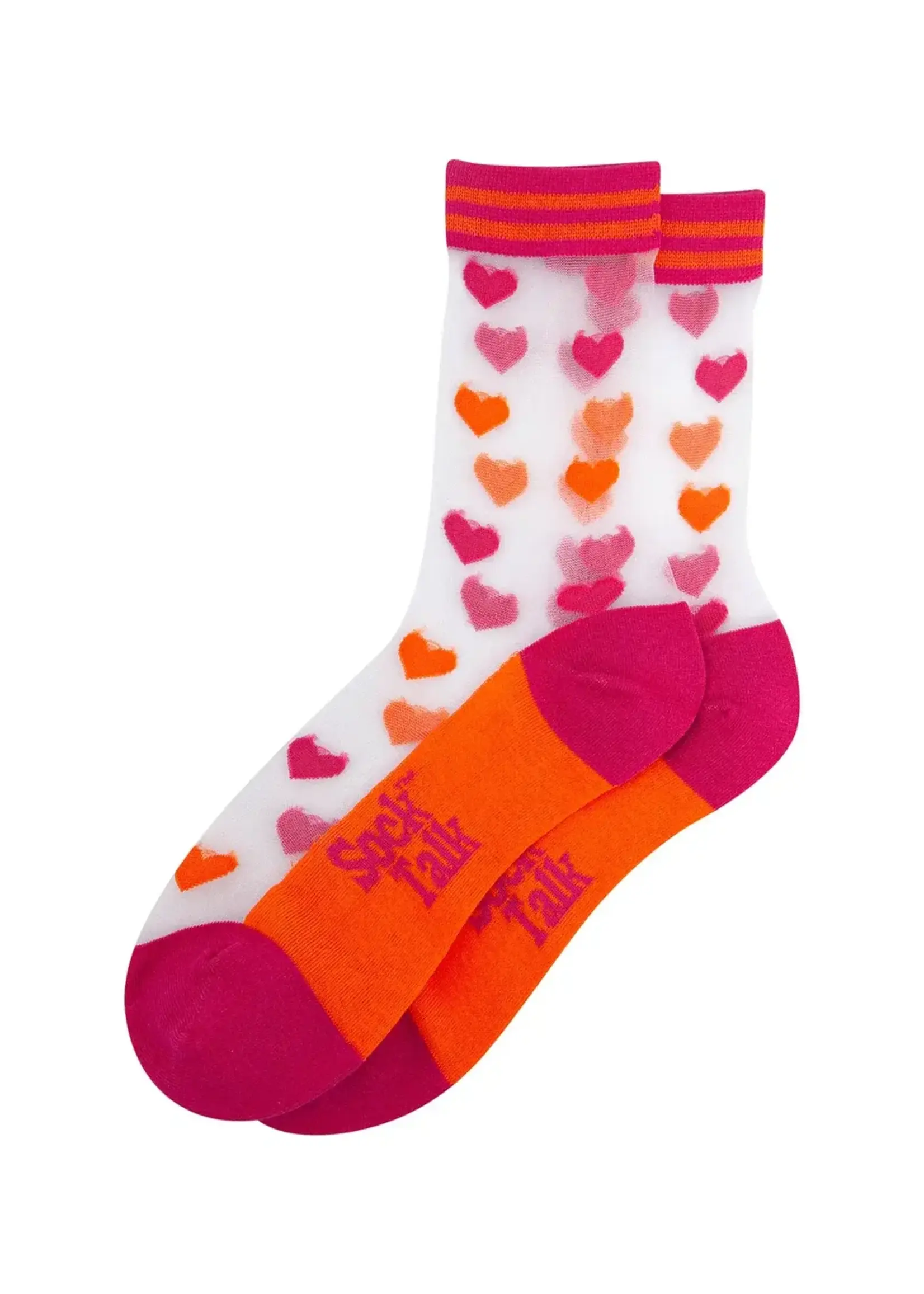 Sock Talk Love Hearts doorschijnende sokken van gekamd katoen in oranje/roze
