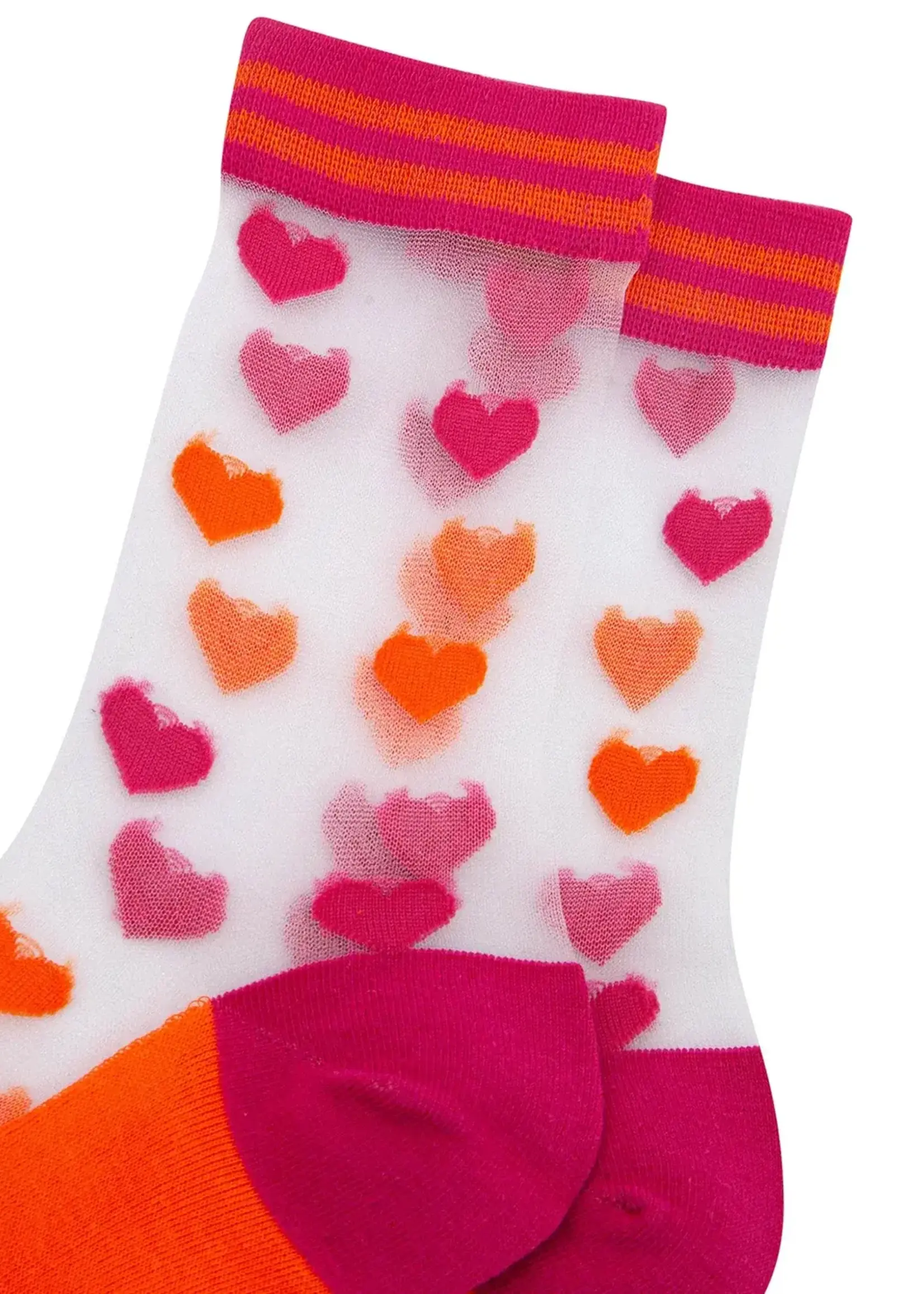 Sock Talk Love Hearts doorschijnende sokken van gekamd katoen in oranje/roze