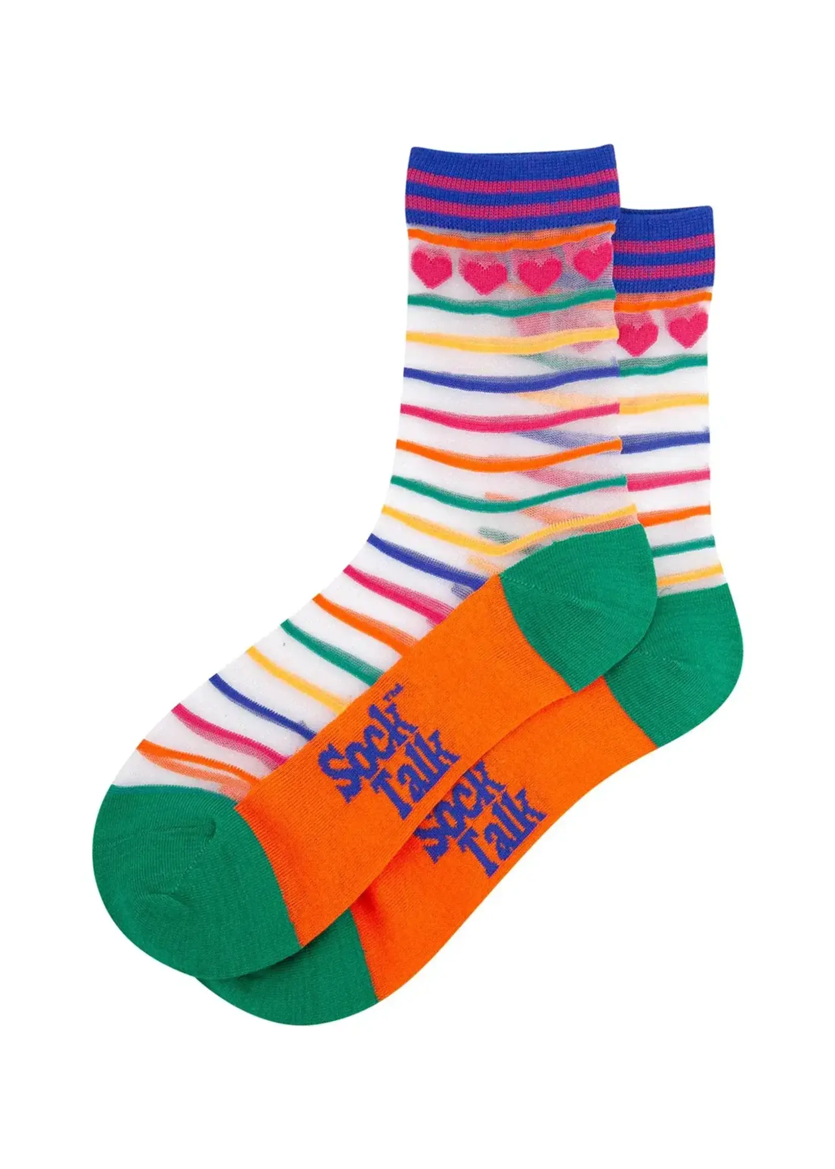 Sock Talk Hearts Rainbow Stripes doorschijnende sokken van gekamd katoen