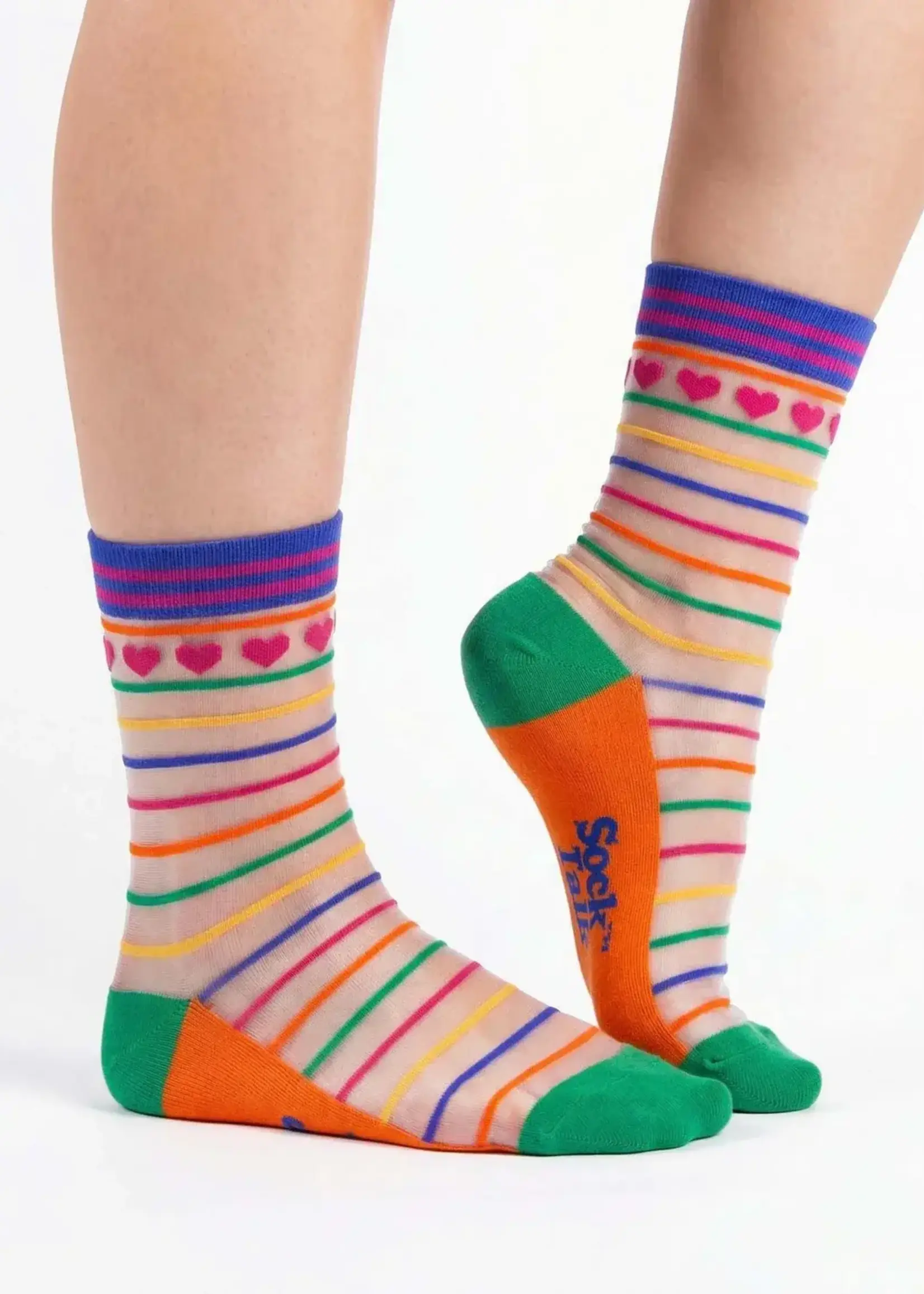 Sock Talk Hearts Rainbow Stripes doorschijnende sokken van gekamd katoen