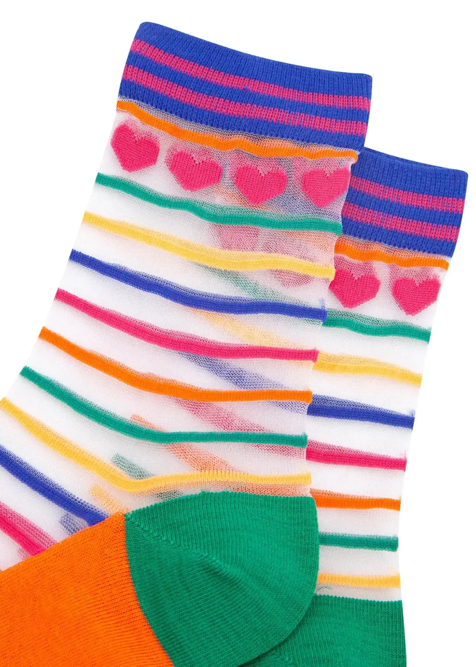 Sock Talk Hearts Rainbow Stripes doorschijnende sokken van gekamd katoen